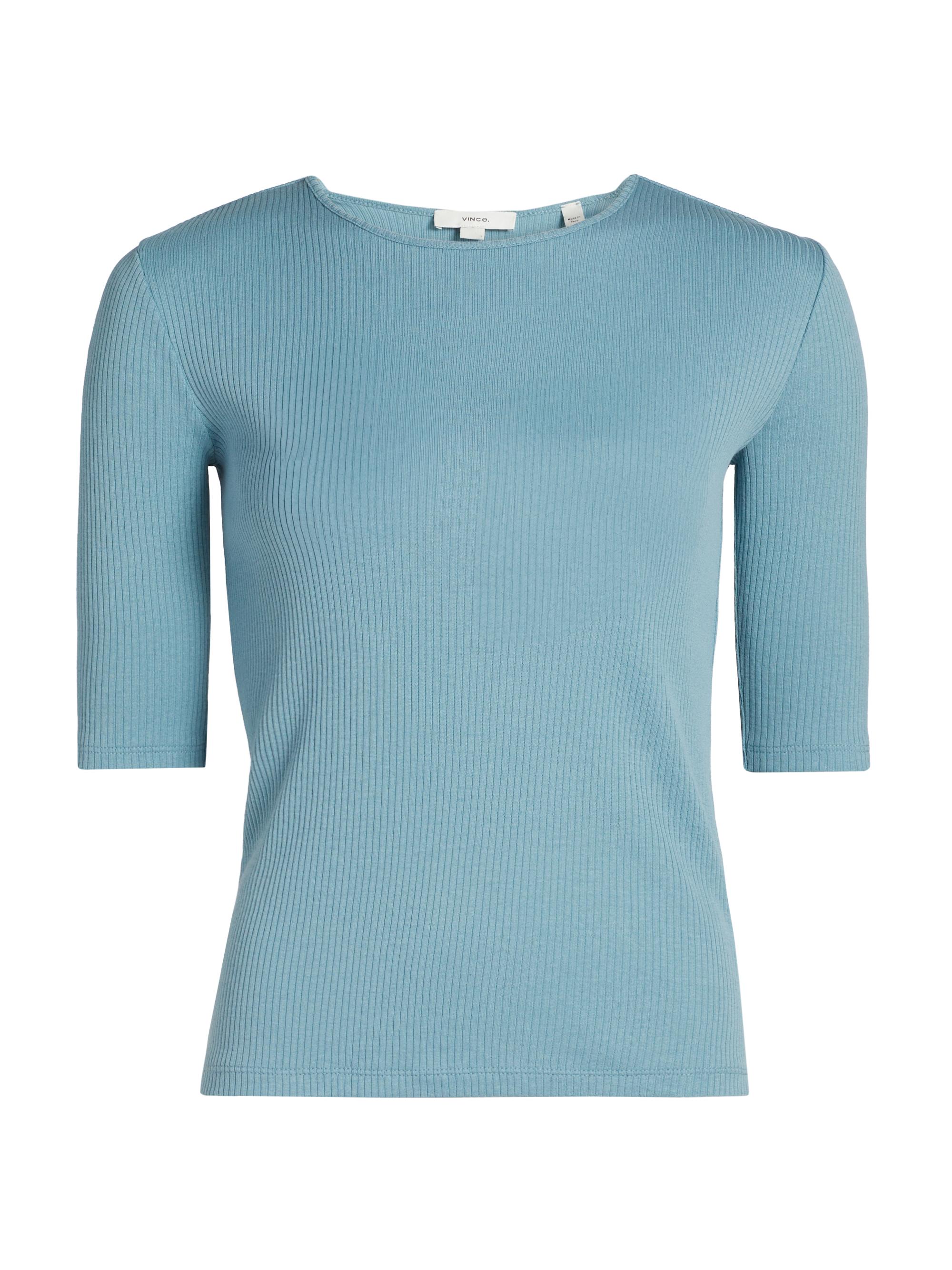 Vince Women's Rib-Knit Elbow-Sleeve Top - Sky Steel