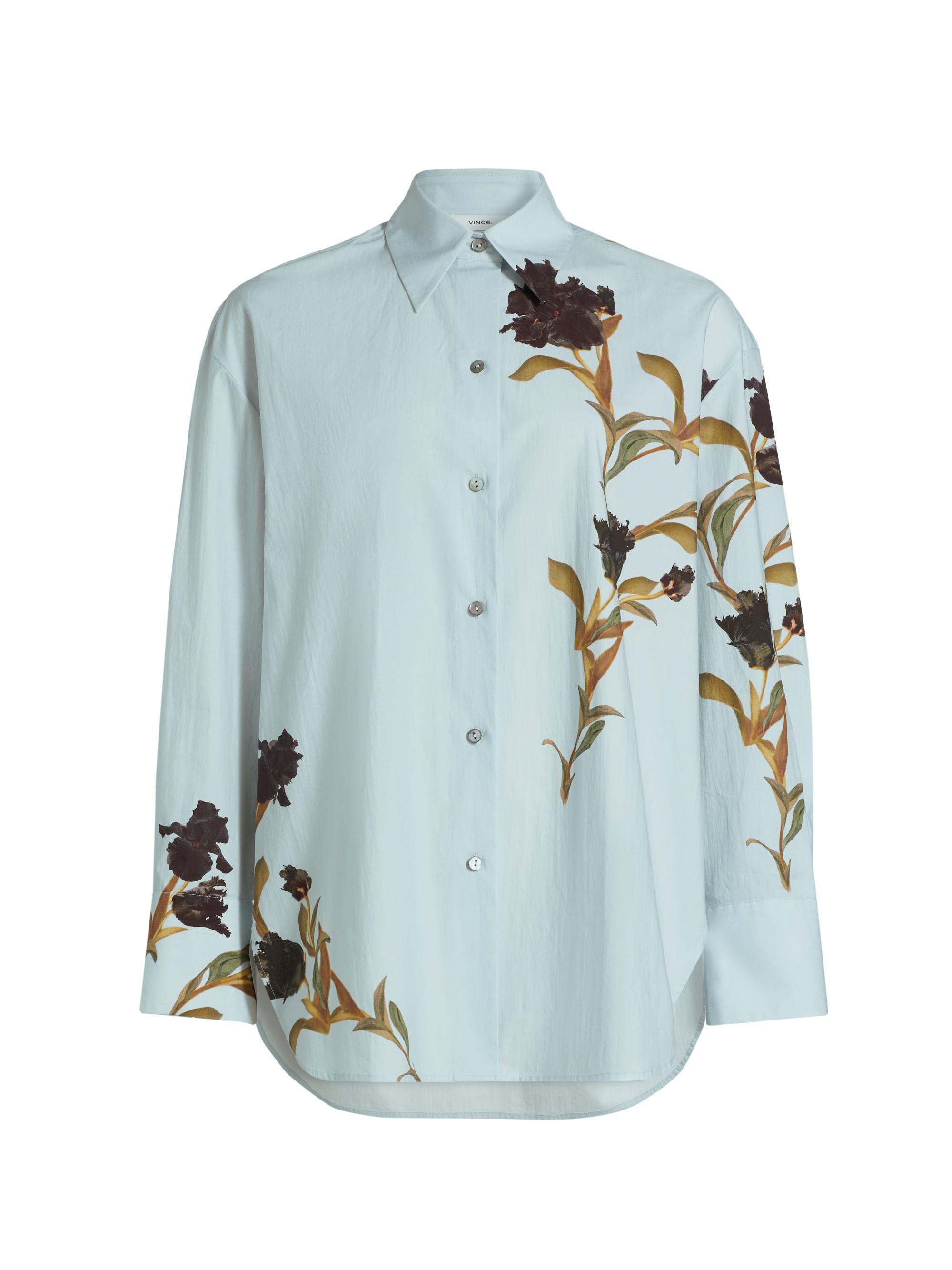 Vince Women's Iris Cotton Button-Front Shirt - Salt Glass Black Iris