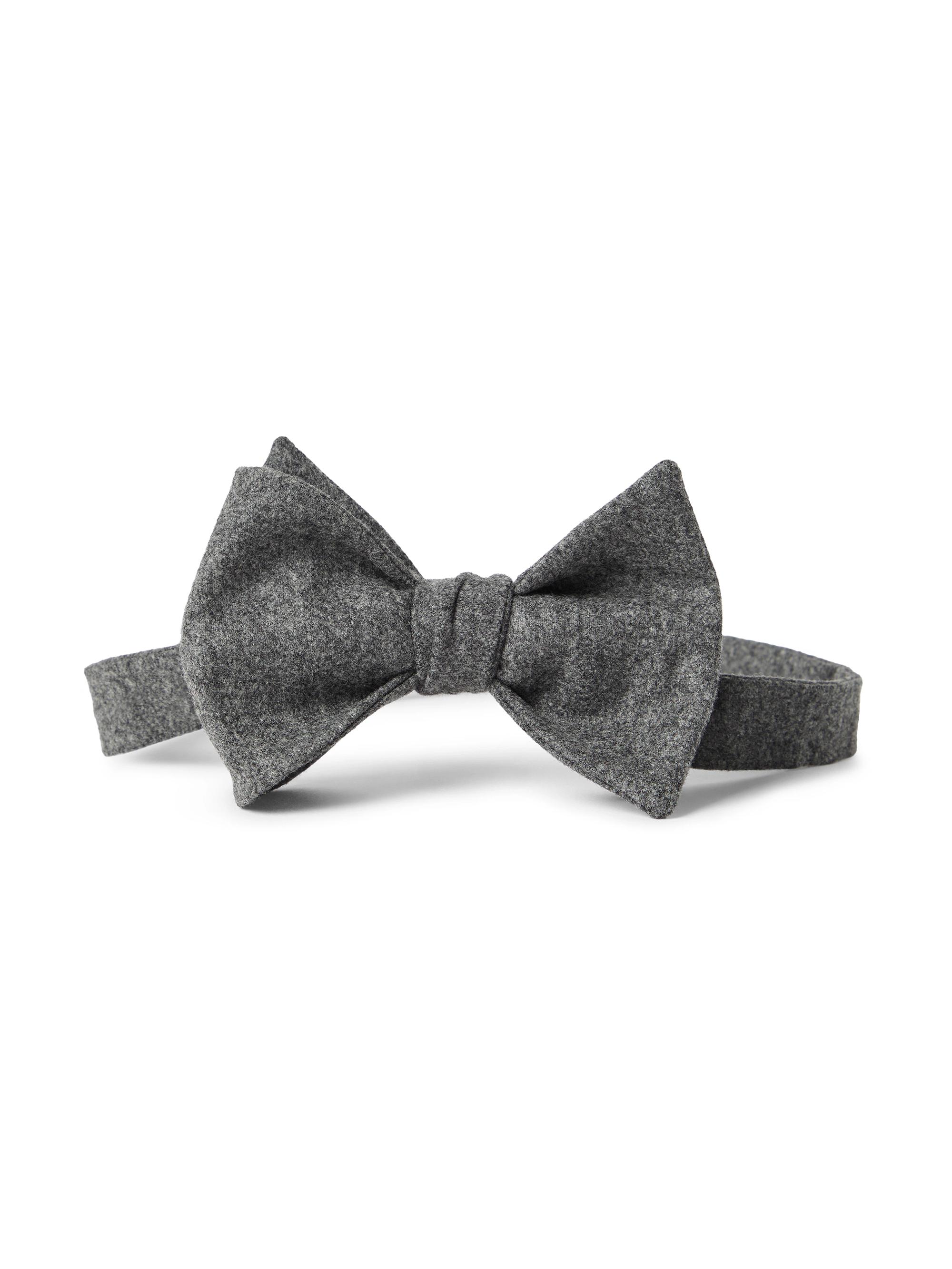 Brunello Cucinelli Men's Lightweight Flannel Bow Tie - Dark Grey
