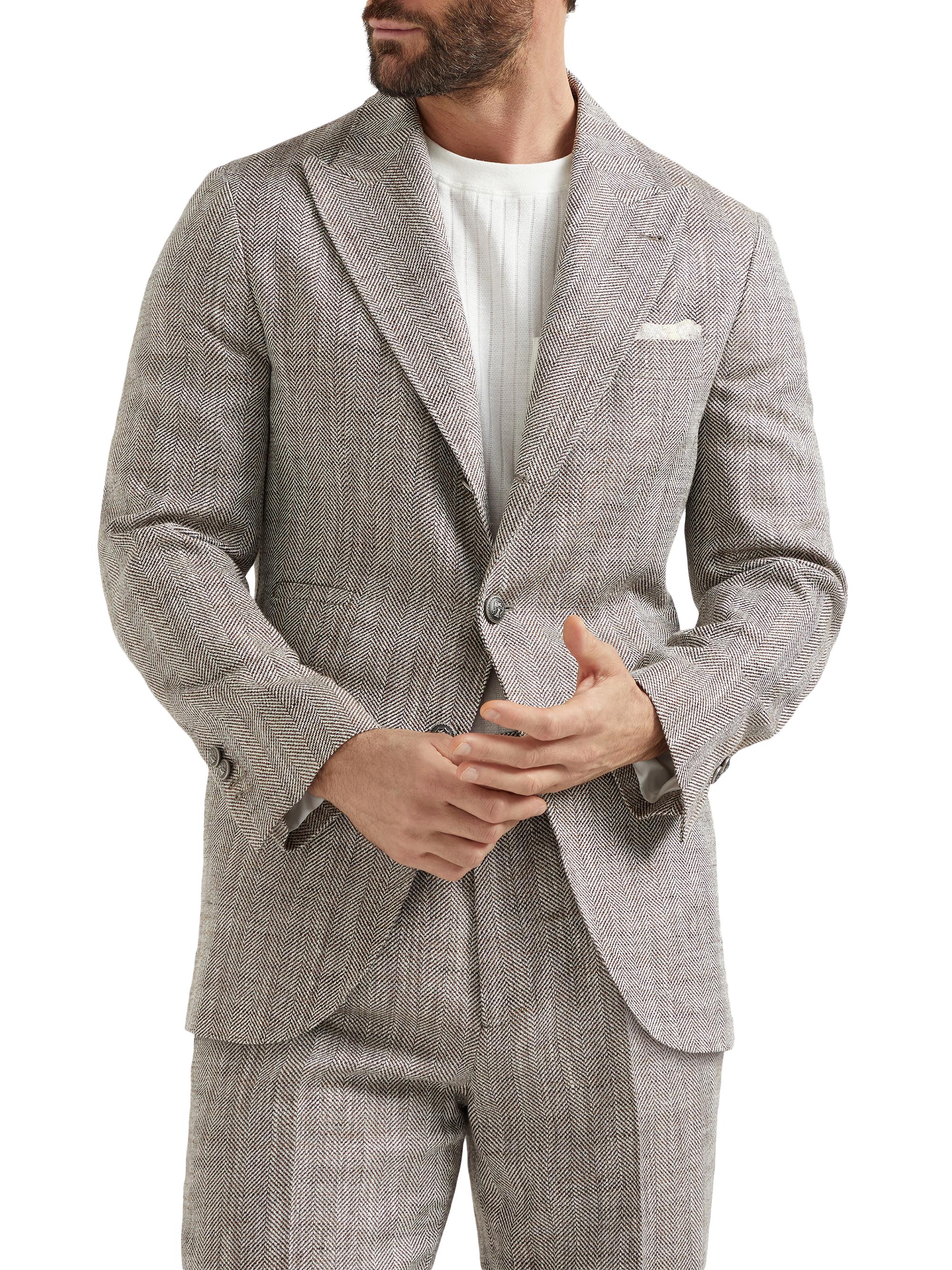 Brunello Cucinelli Men's Chevron Deconstructed Blazer with Large Peak Lapels - Brown