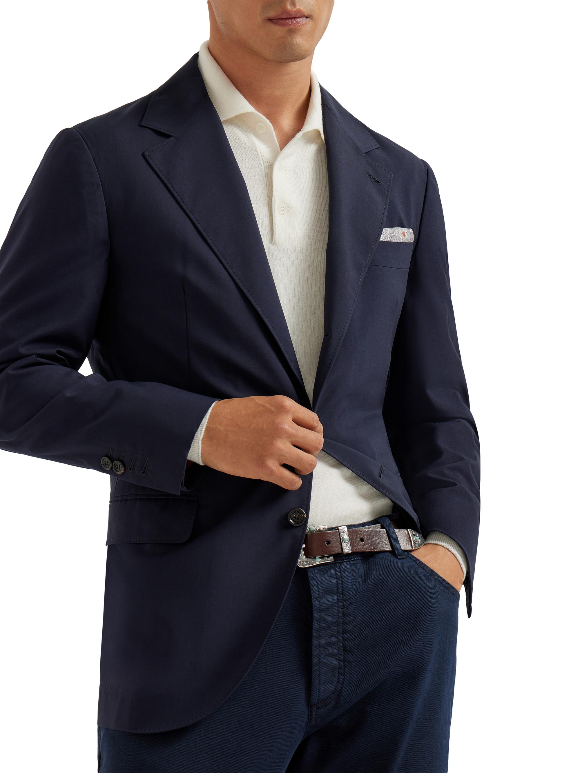 Brunello Cucinelli Men's Super 150s Lightweight Wool and Silk Deconstructed Blazer - Navy Blue
