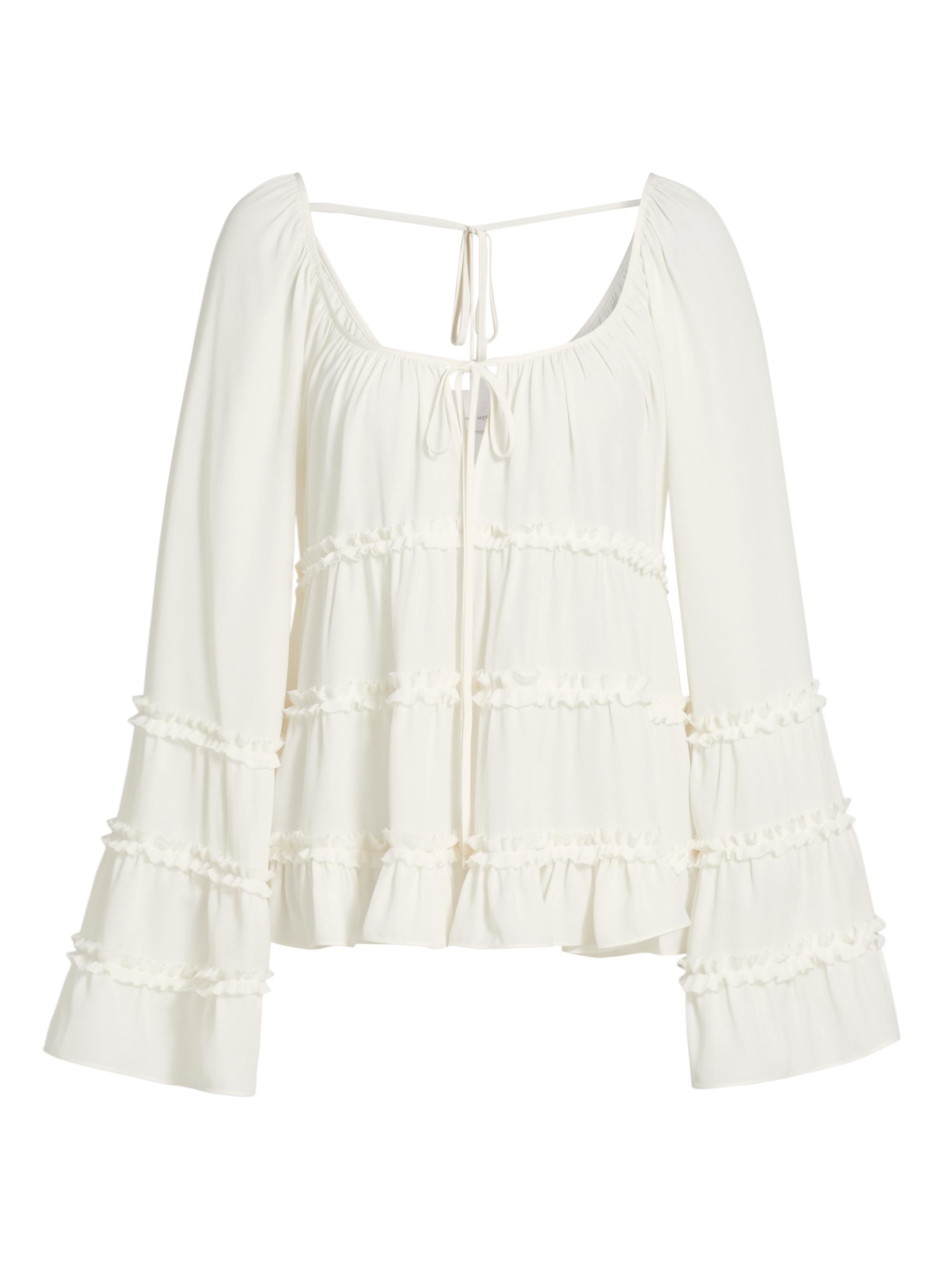 CINQ A SEPT Women's Sunnina Crepe Ruffled-Trim Top -