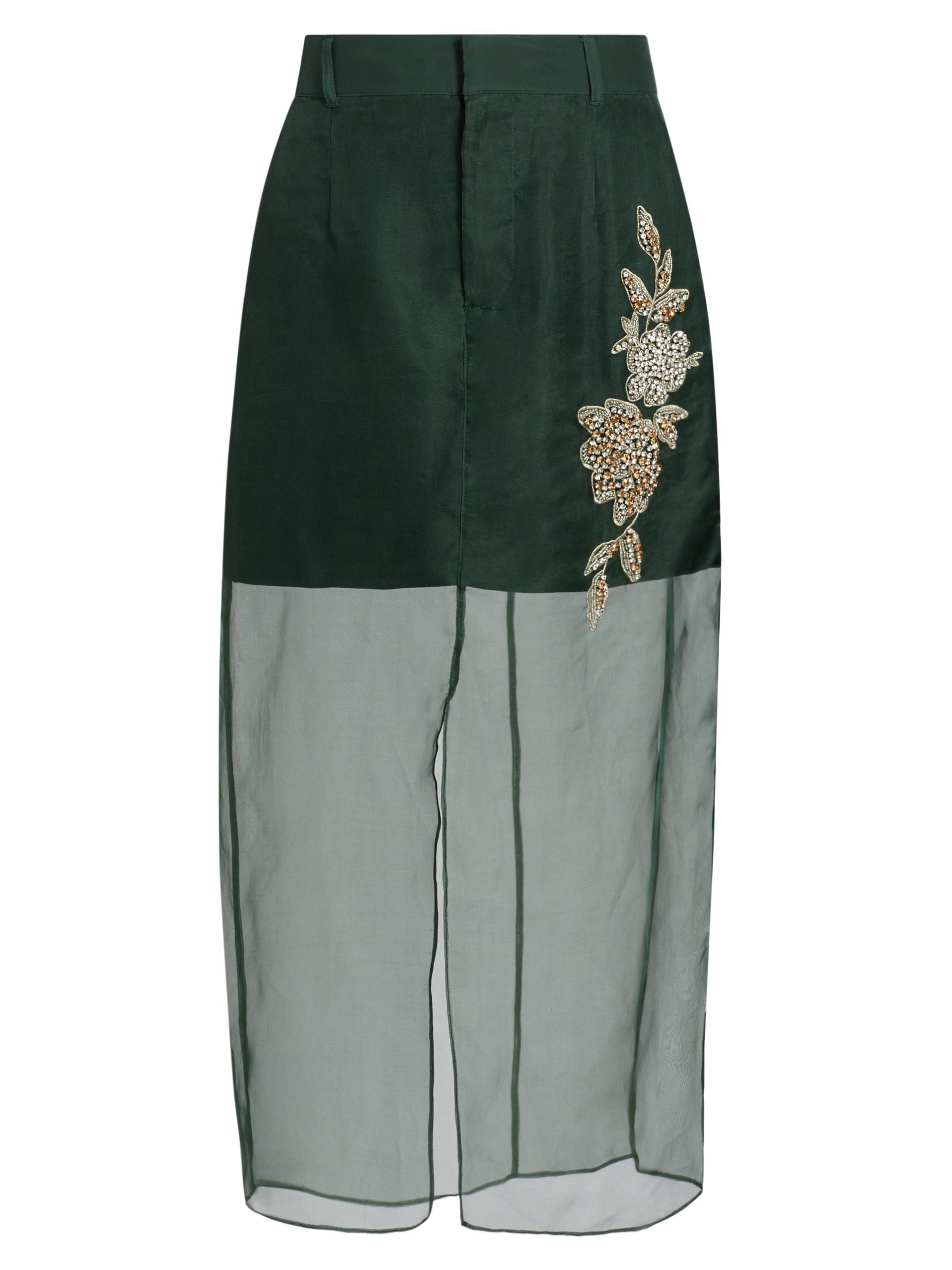 CINQ A SEPT Women's Karina Silk Floral-Embellished Midi-Skirt - Eucalyptus