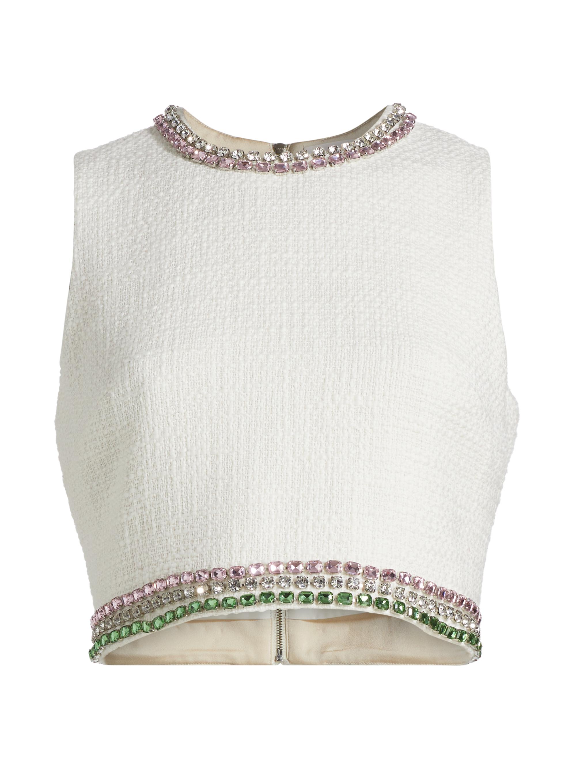 Cinq à Sept Women's Verity Tweed Crop Top - Gardenia