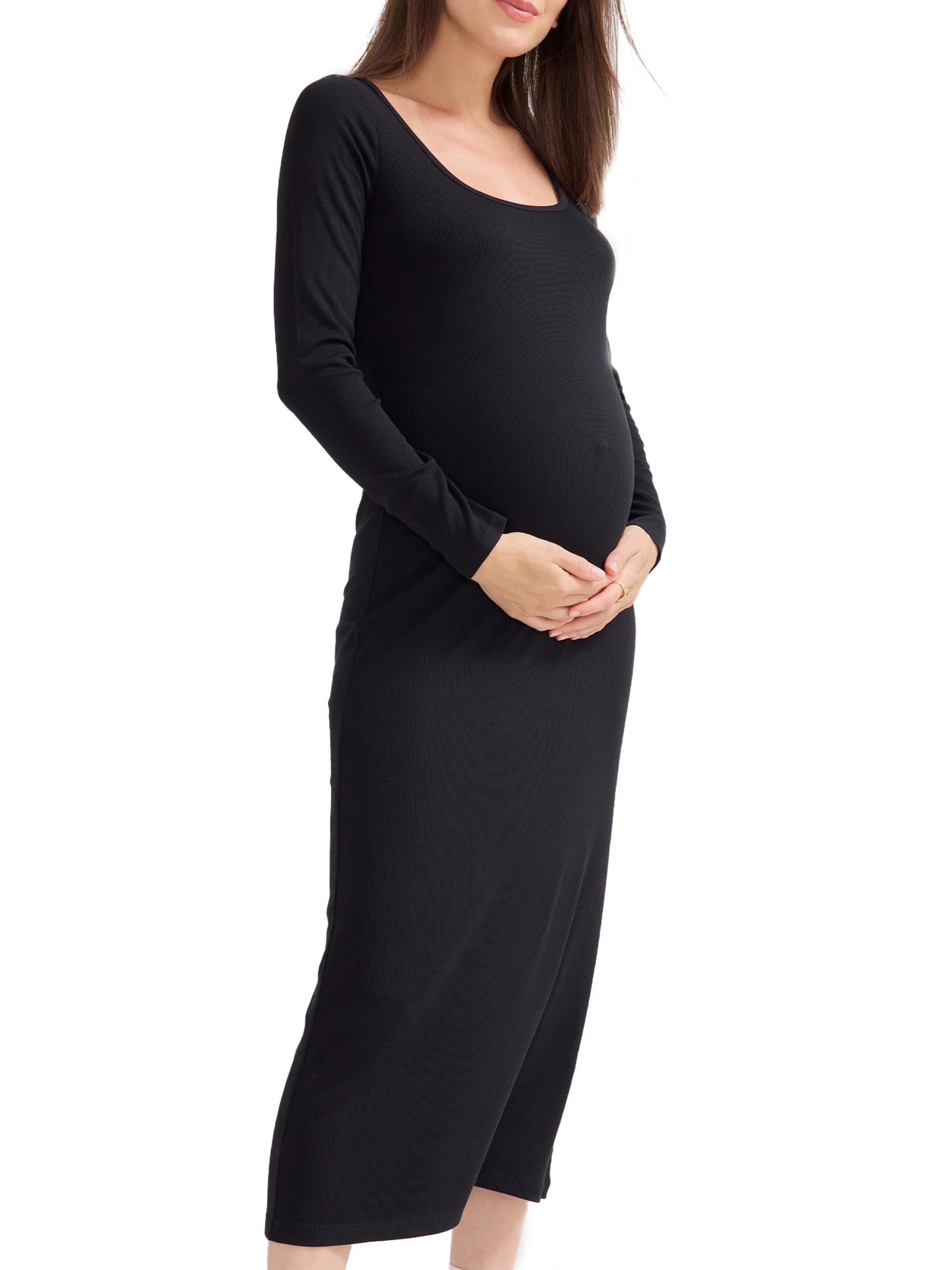 Hatch Women's The Longsleeve Rib Maternity Midi Dress - Black