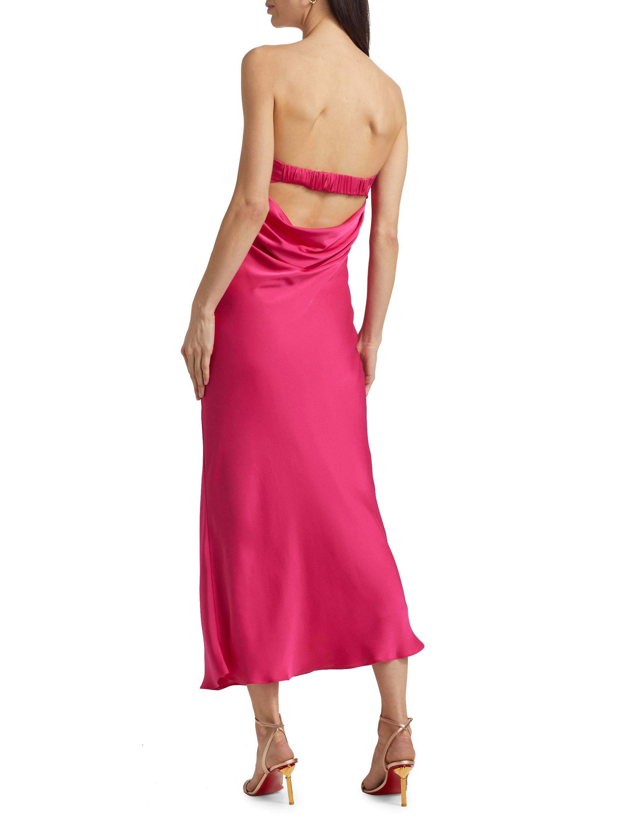 strapless open back dress Pink Open Back Midi Dress with Long Sleeve M / White main image 1