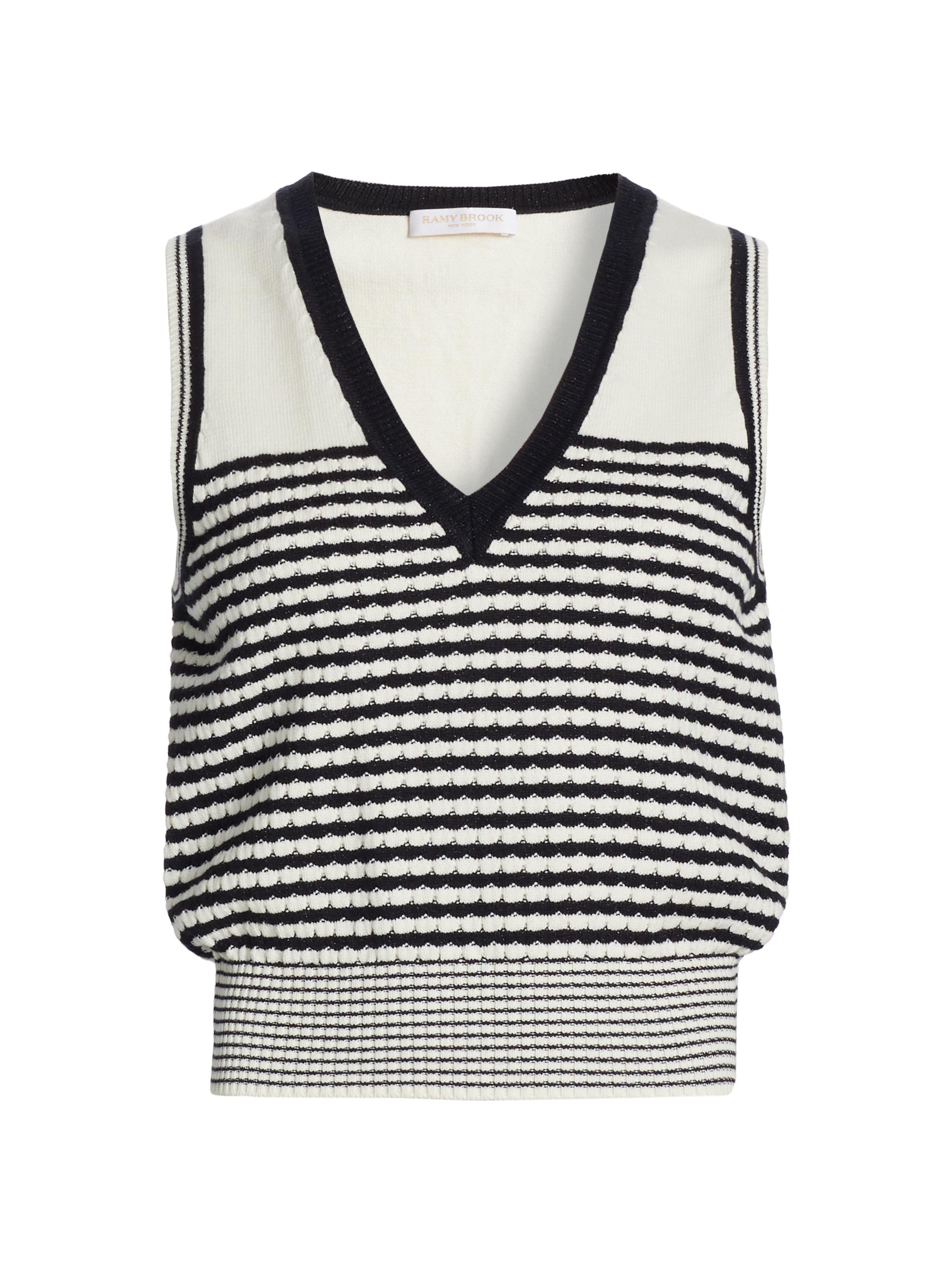 Ramy Brook Women's Elle Striped Cotton-Blend Sleeveless Top - Black  Textured Stripe