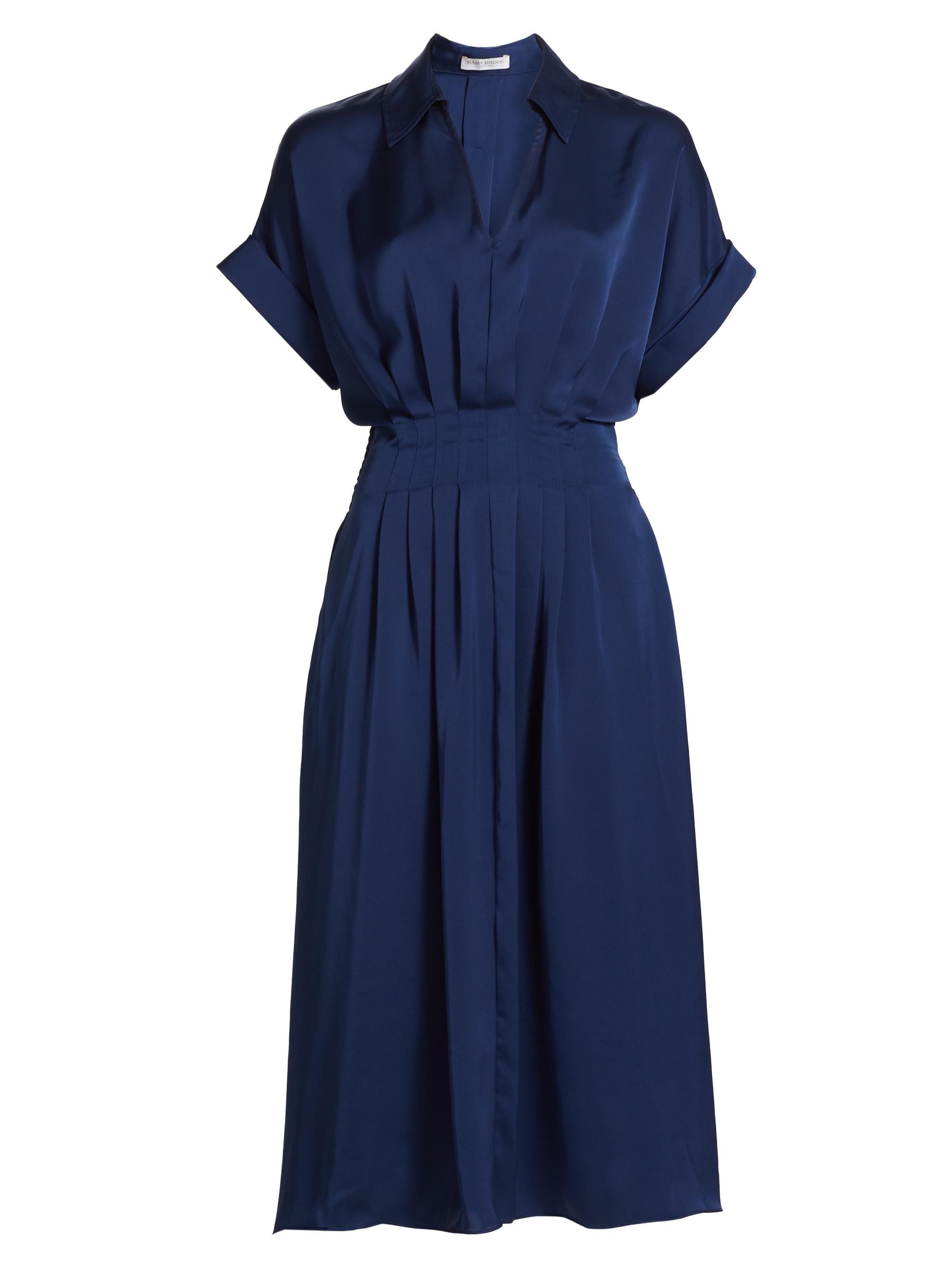 Ramy Brook Kayleigh Pintucked Satin A-Line Midi-Dress | Saks Fifth