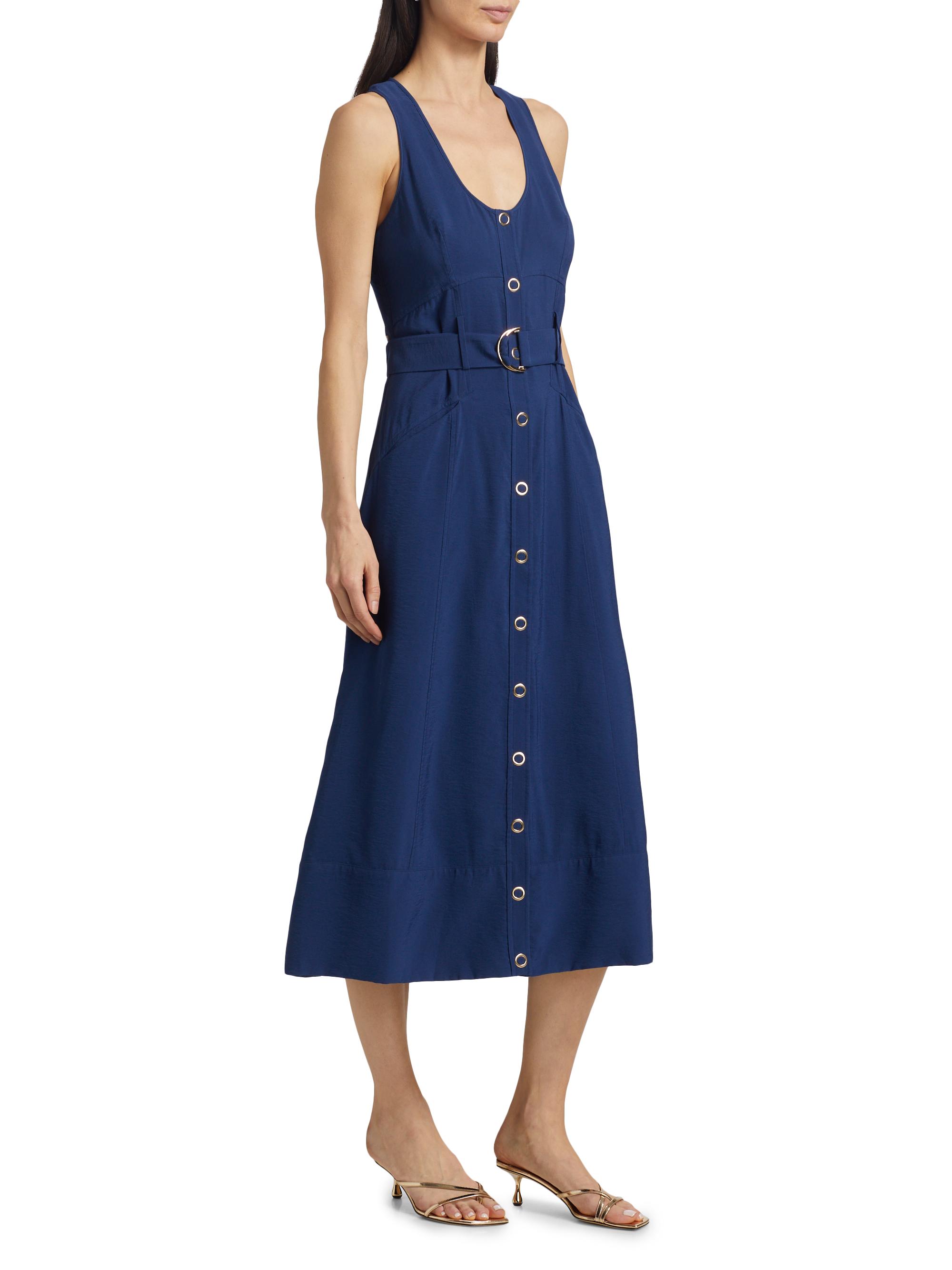 navy blue dress for baby girl Valentino Garavani Square-Neck Belted Midi Dress main image 1