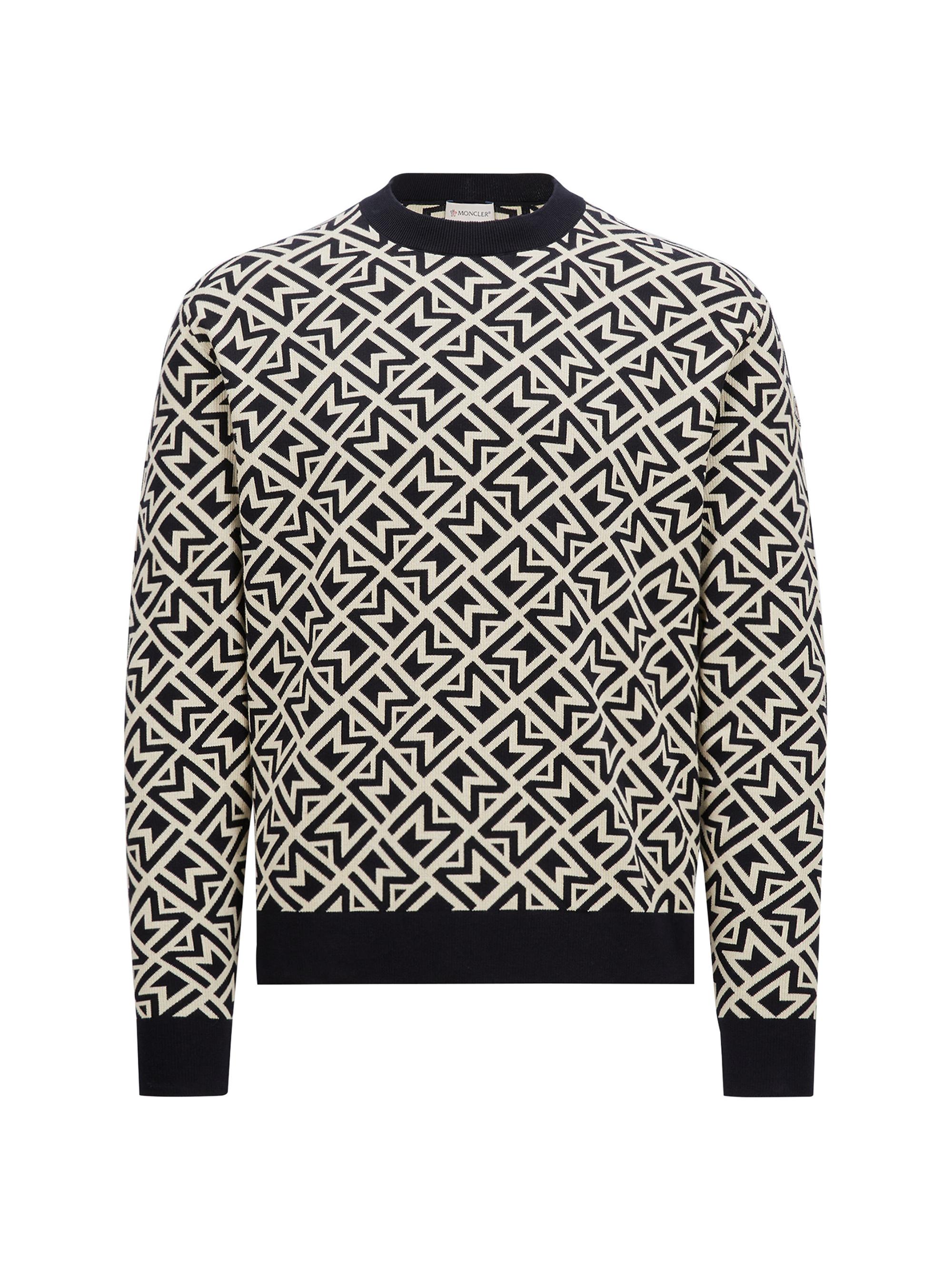 Moncler Men's Crewneck Sweater in Cotton - Blue And White