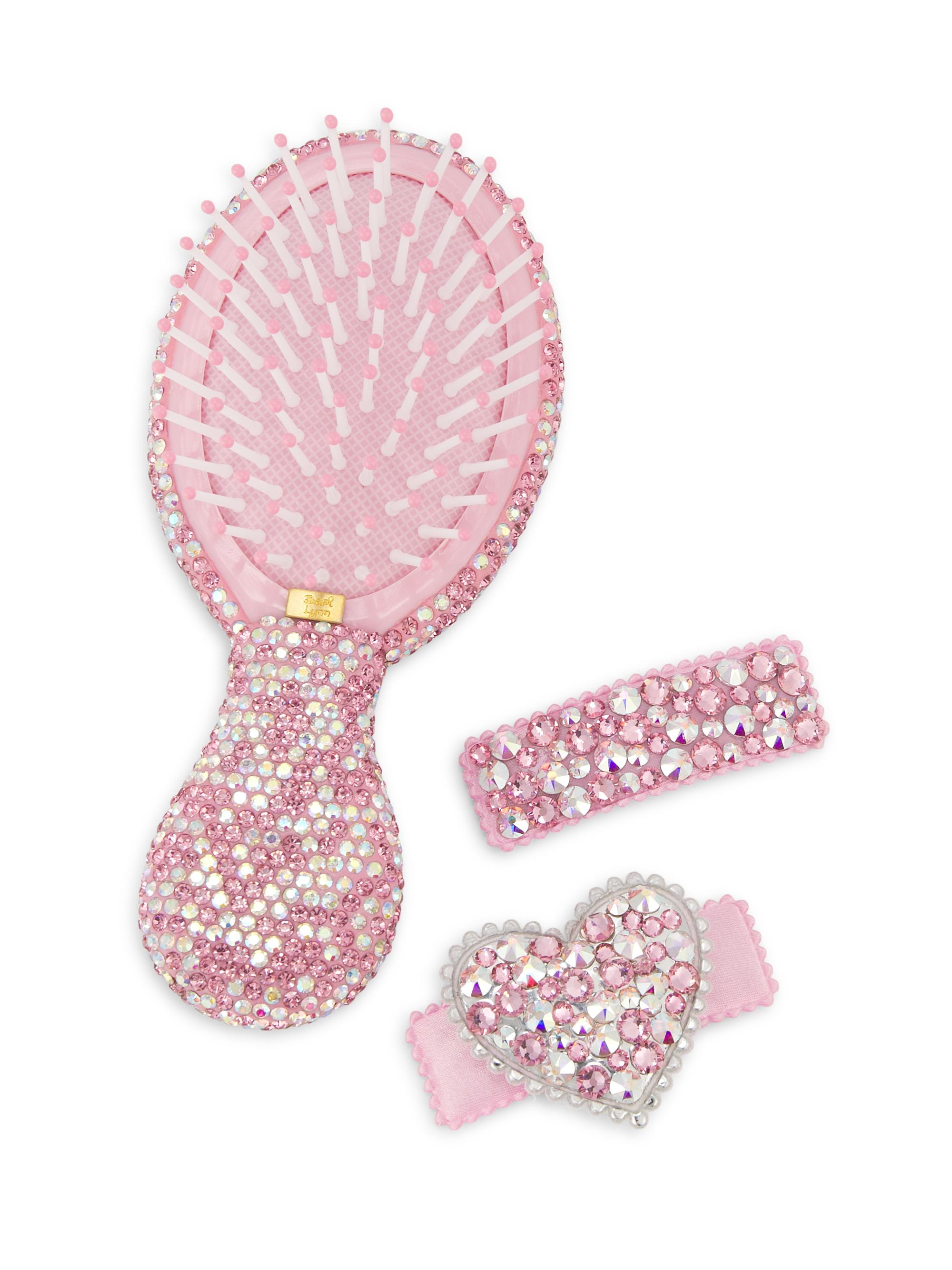 Bari Lynn Crystallized Brush & 2 Hair Clips Set - Pink
