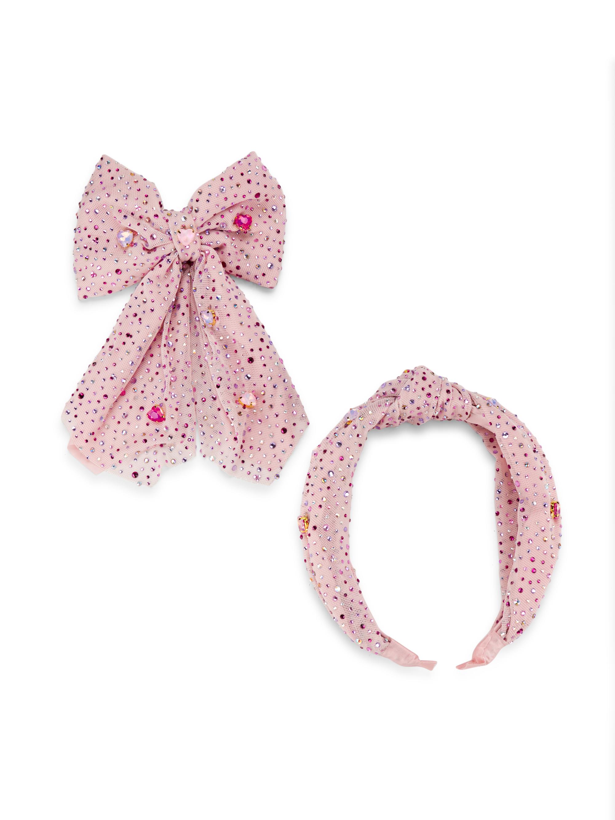 Bari Lynn Jewel Tulle Heart Heandband And Clip Set - Multi Pink