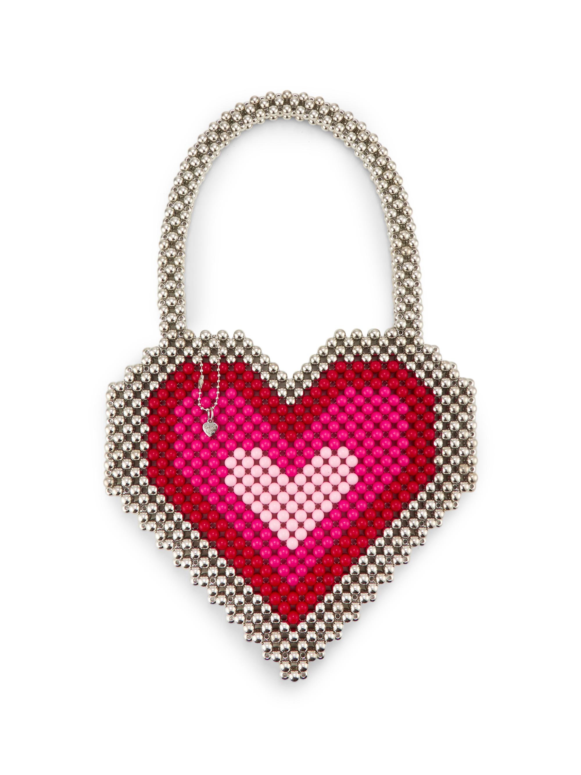 Bari Lynn Beaded Heart Shape Bag - Pink