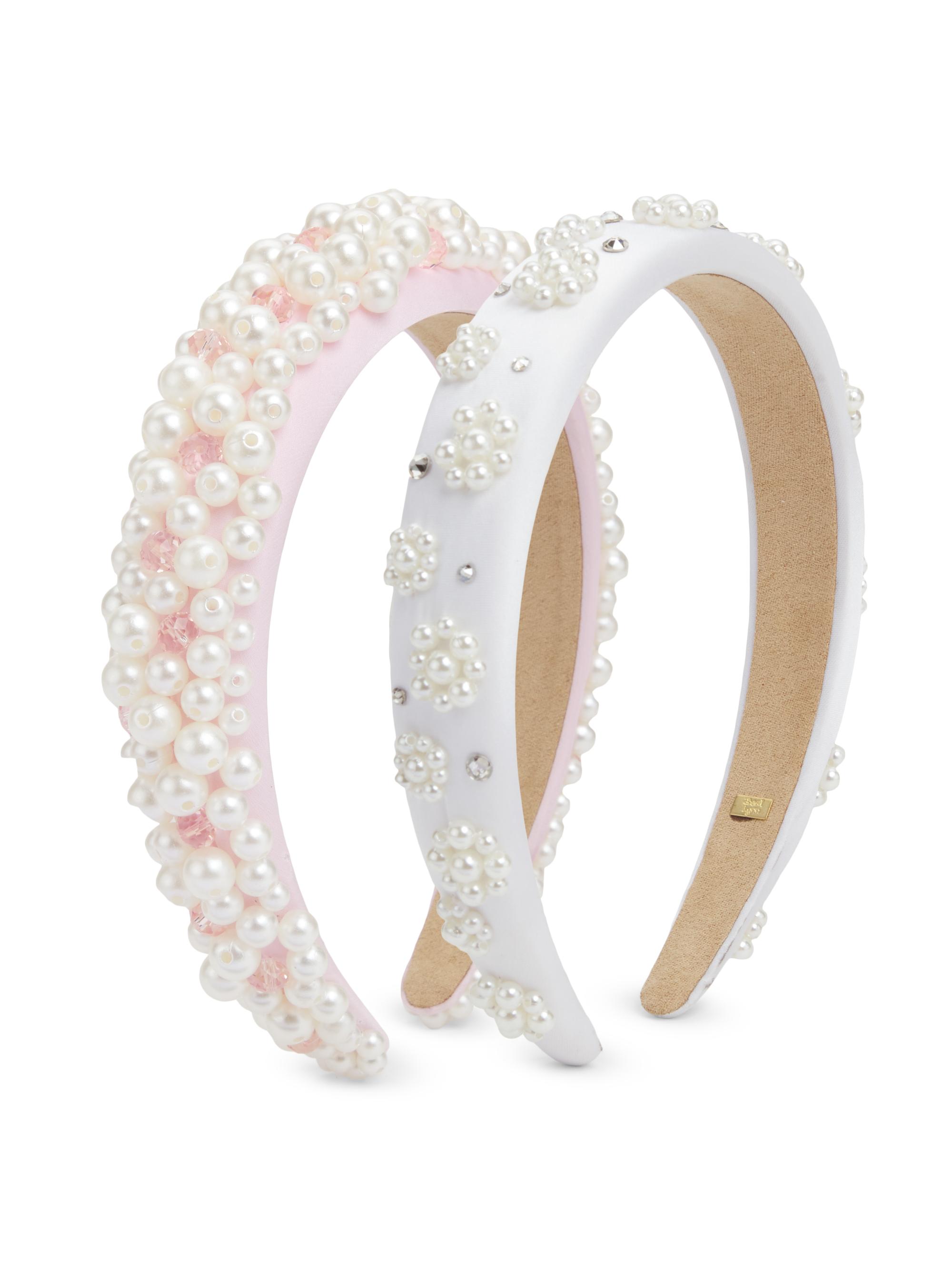 Bari Lynn Pearl And Flower Headband Set - Pink White