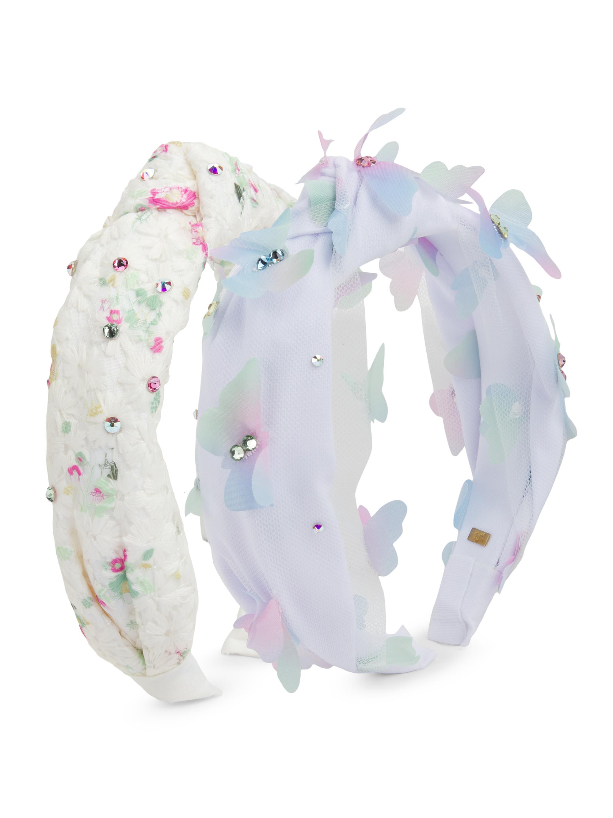Bari Lynn Floral And Butterfly Knot Headband Set - White Multi Color