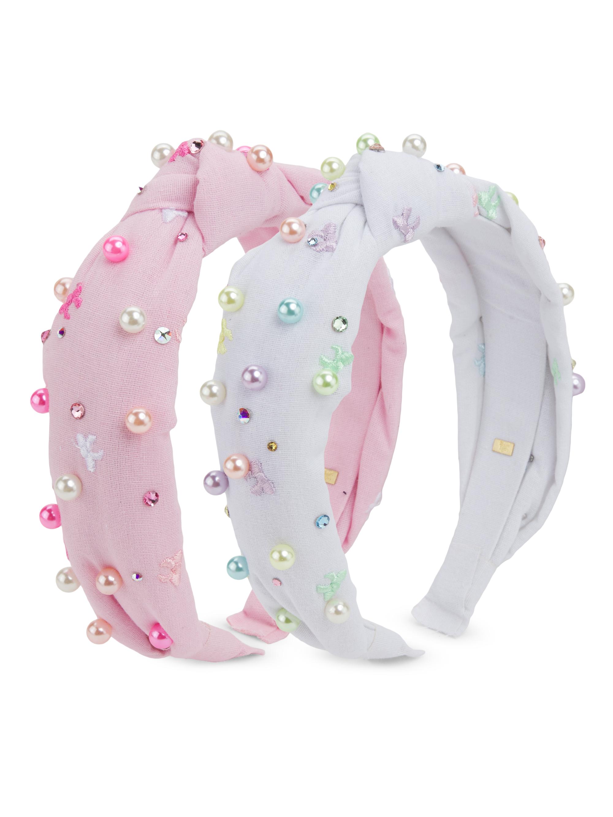 Bari Lynn Bow Embellished Knot Headband Set - Pink White