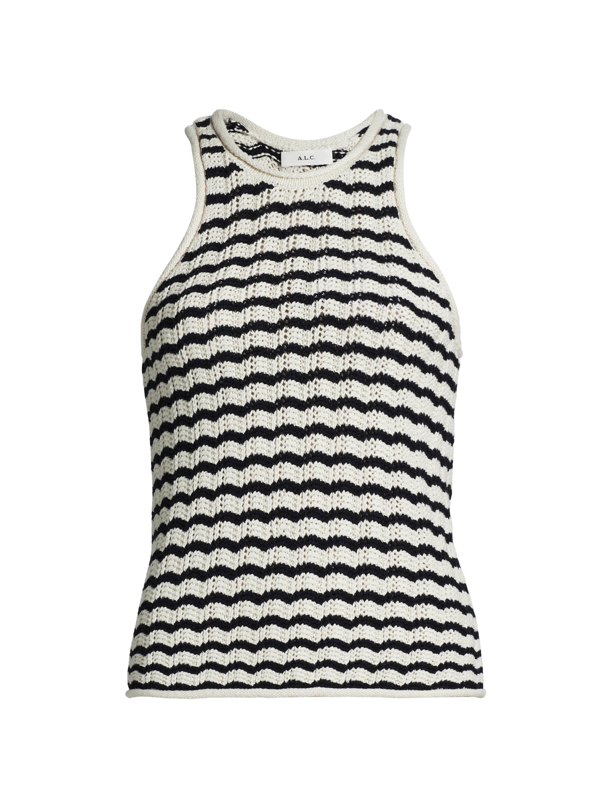 A.L.C. Women's Nelly Striped Cotton-Blend Crochet Top - Parchment Navy Stripe