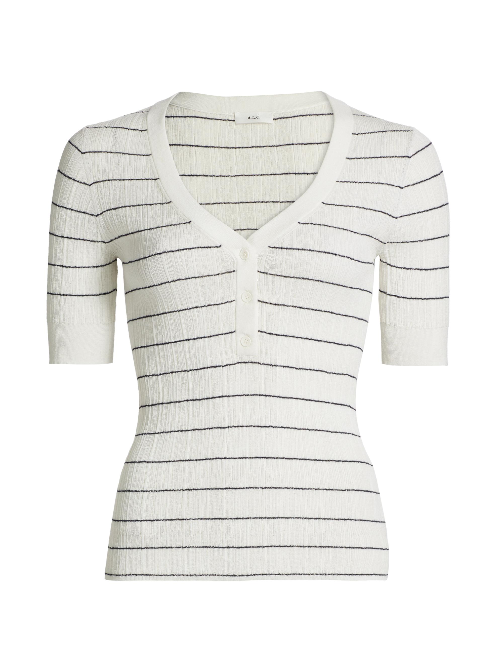 A.L.C. Women's Francis Striped Cotton-Blend Top - Bright White Navy