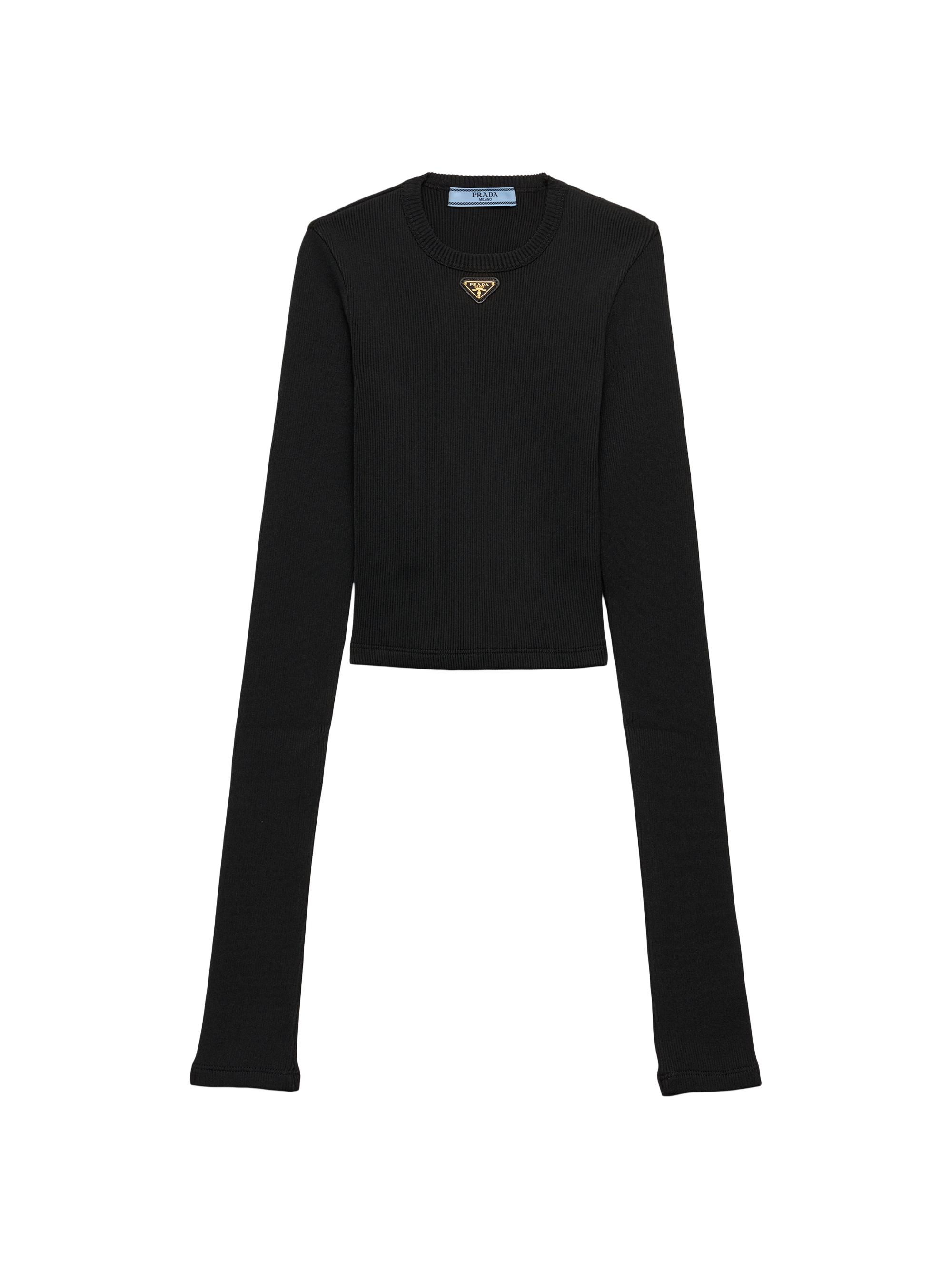 Prada Women's Ribbed Knit Jersey Top - Black