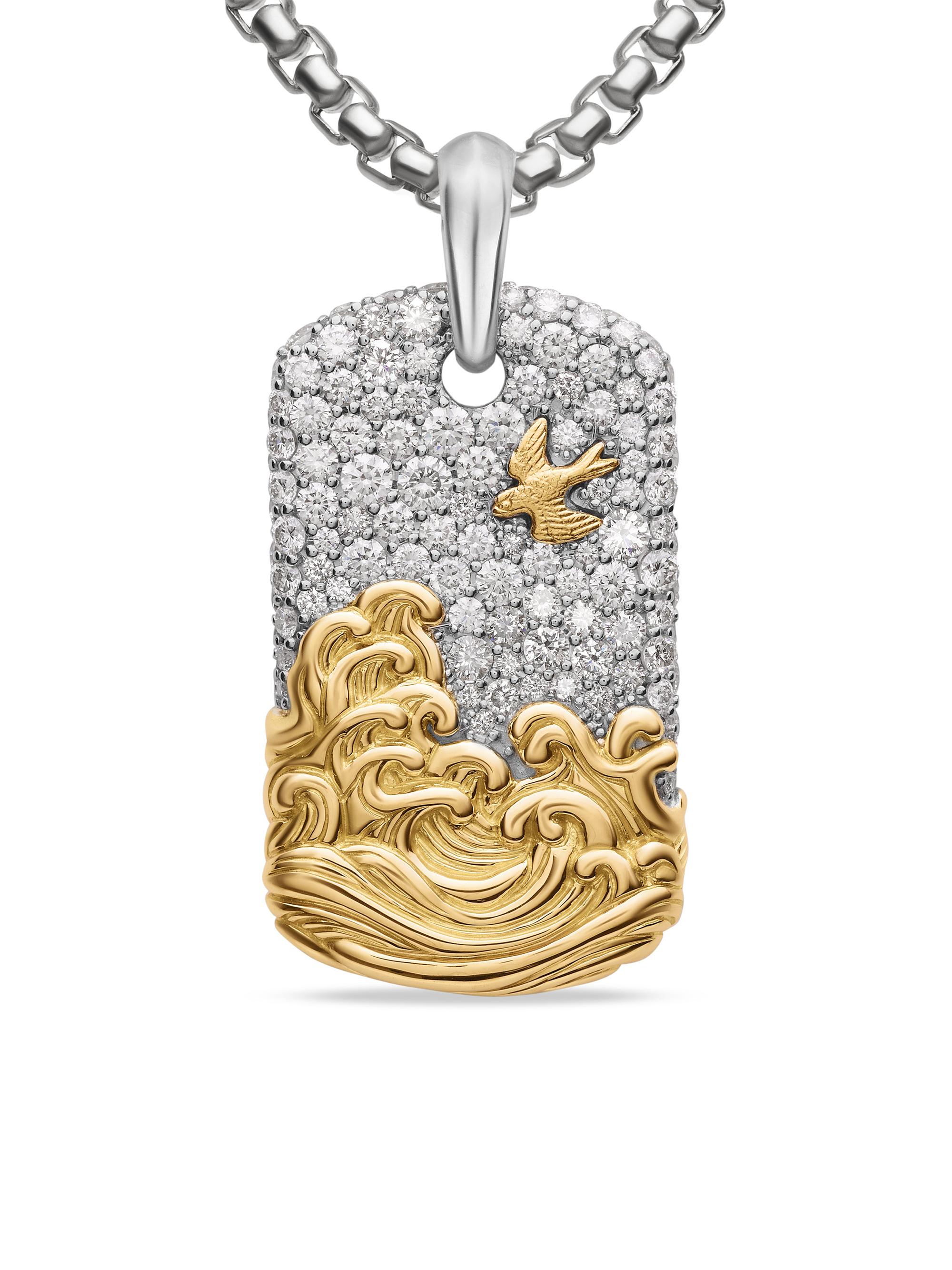 David Yurman Men's Waves Tag in Sterling Silver - Diamond