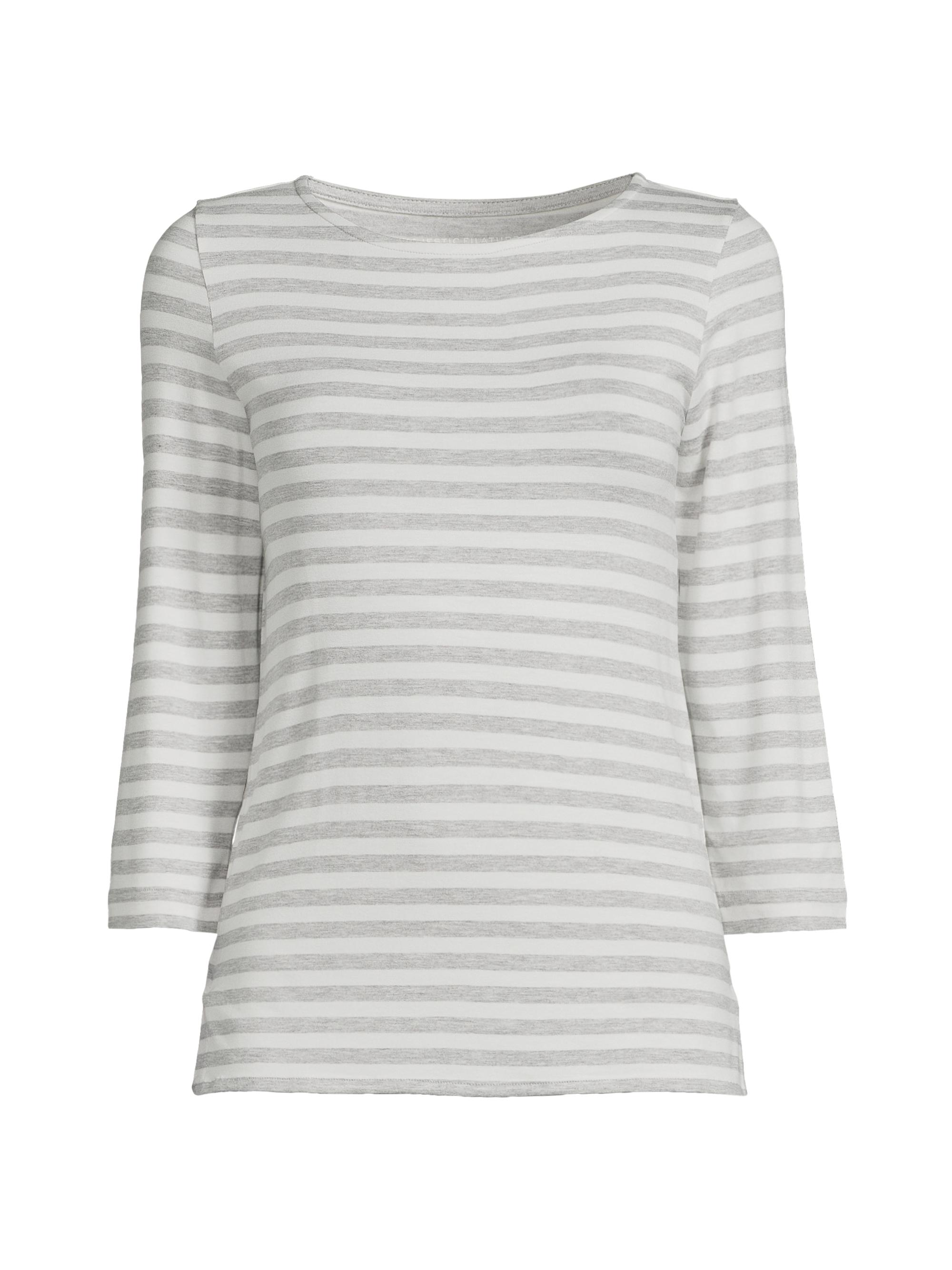 Majestic Filatures Women's Soft Touch Stripe Boatneck Top - Gris Chine Claire
