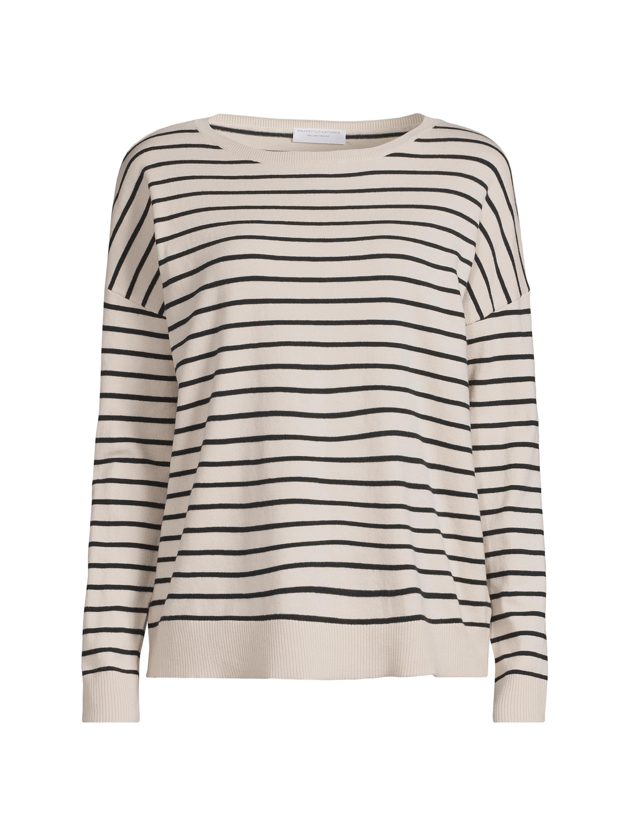 Majestic Filatures Women's Striped Stretch-Cotton Shirt - Craie