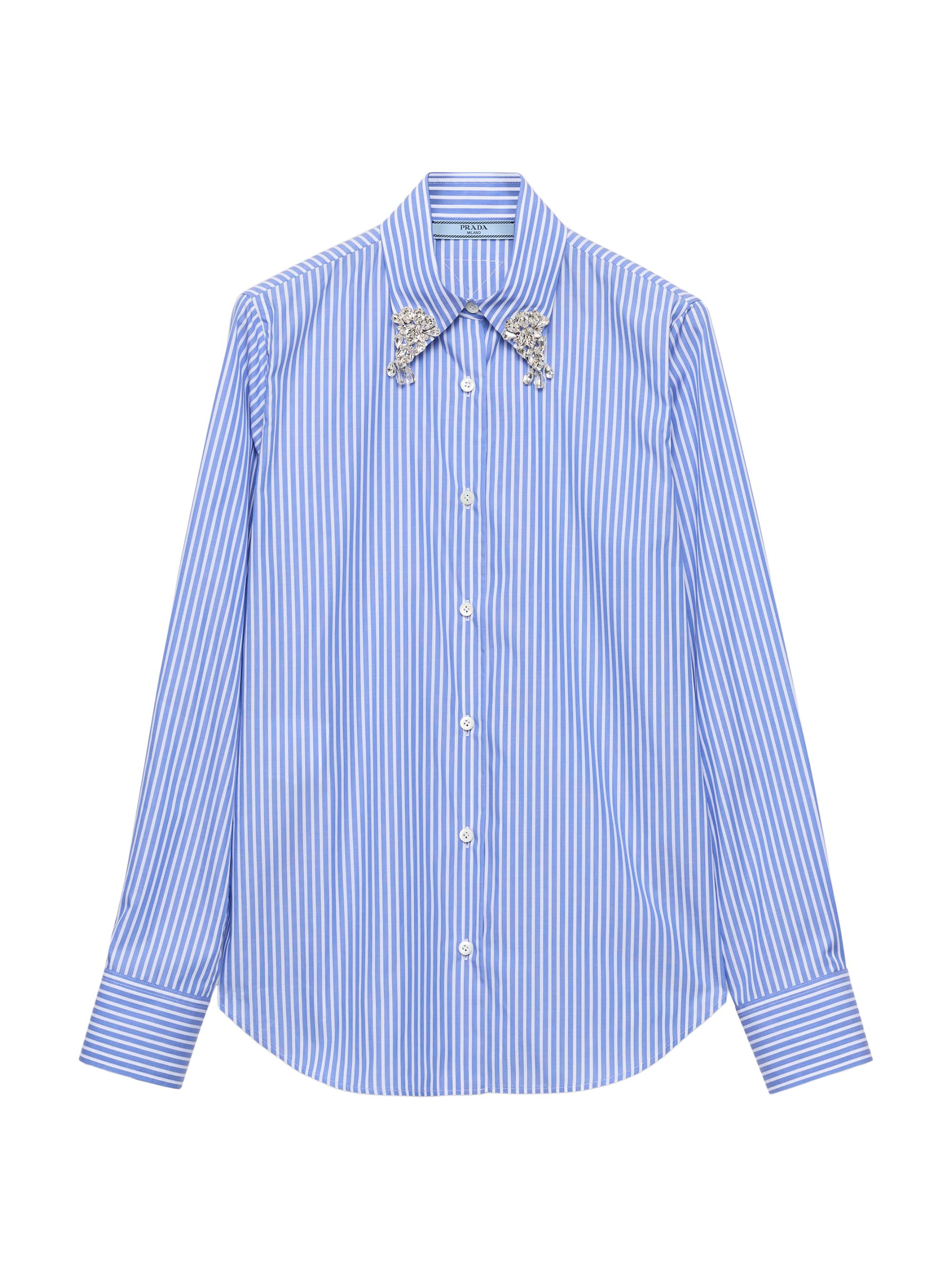 Prada Women's Embroidered Stripe Poplin Shirt - Blue