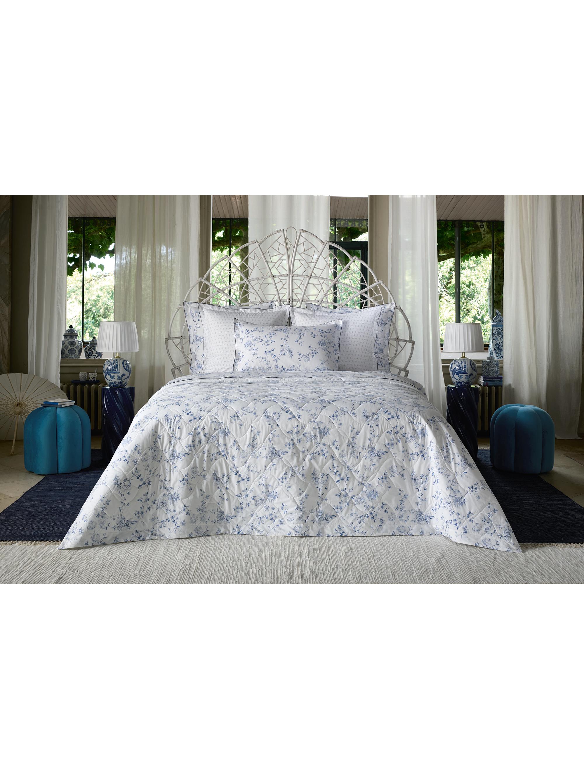 Anne de Solène Malacca Printed Coverlet - Blue White King