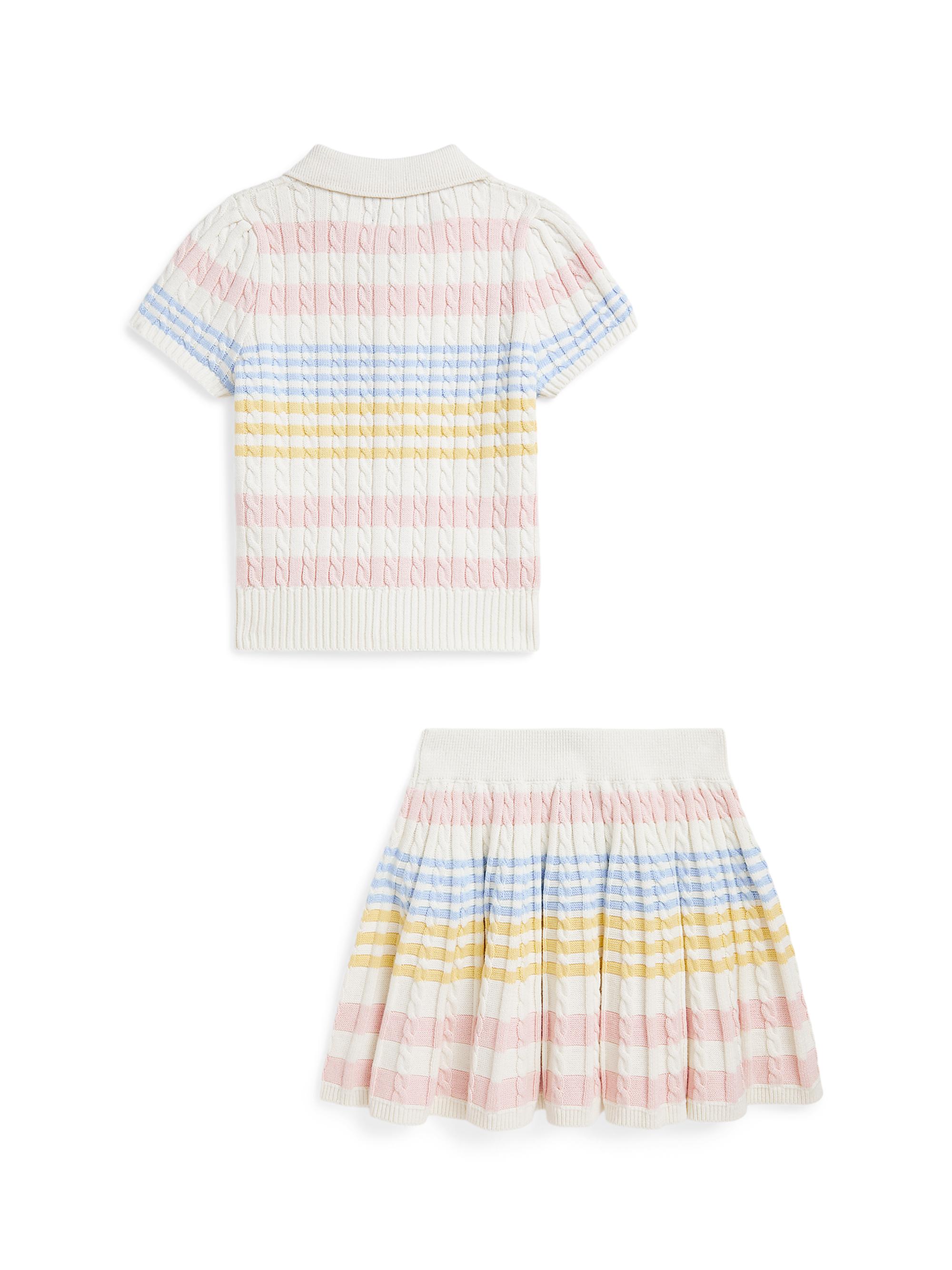 Little Girl's & Girl's 2-Piece Striped Cable-Knit Cardigan & Skirt Set