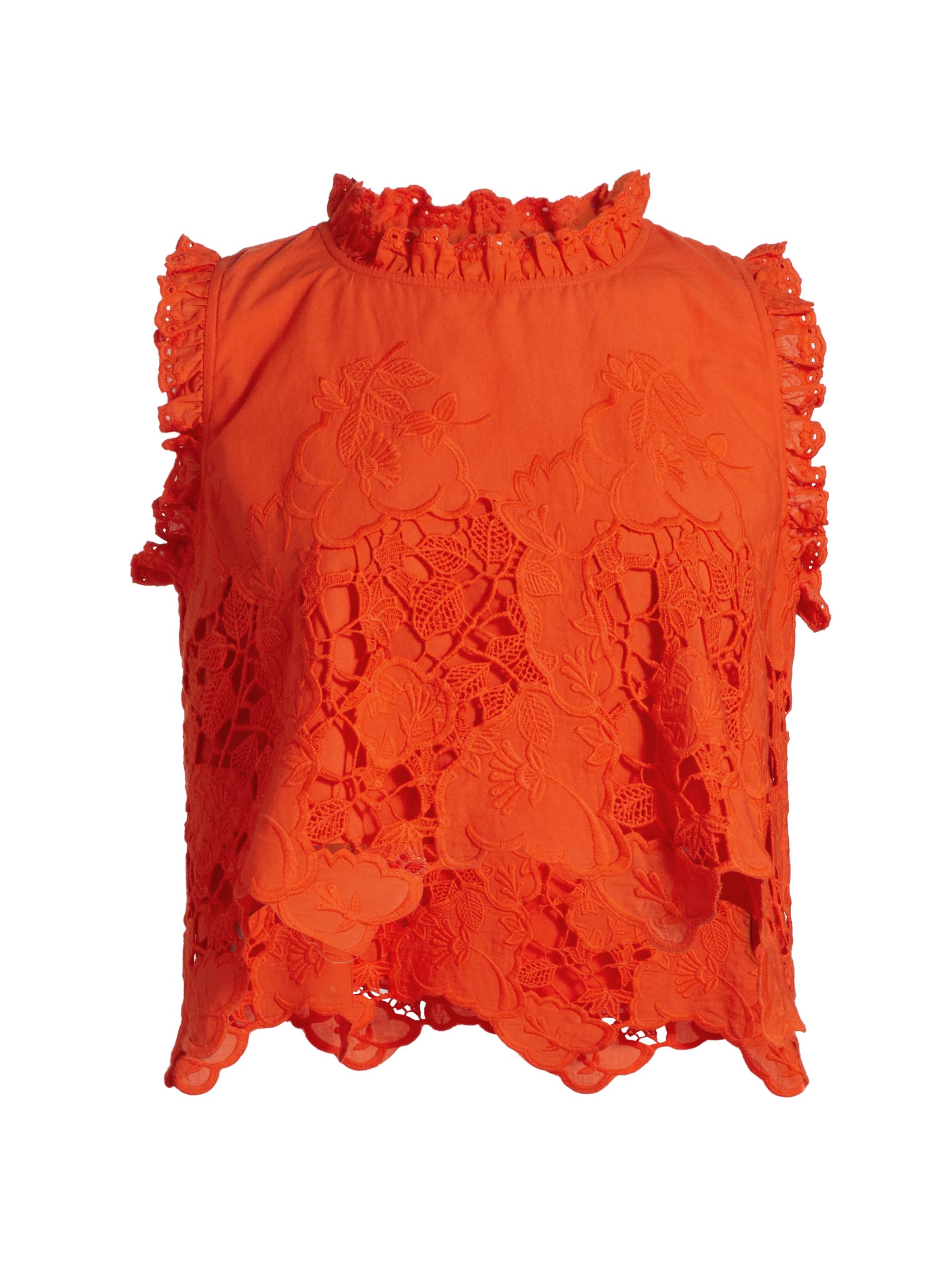 Hunter Bell Women's Francesca Cotton Lace Top - Tangerine Tango Embroidery