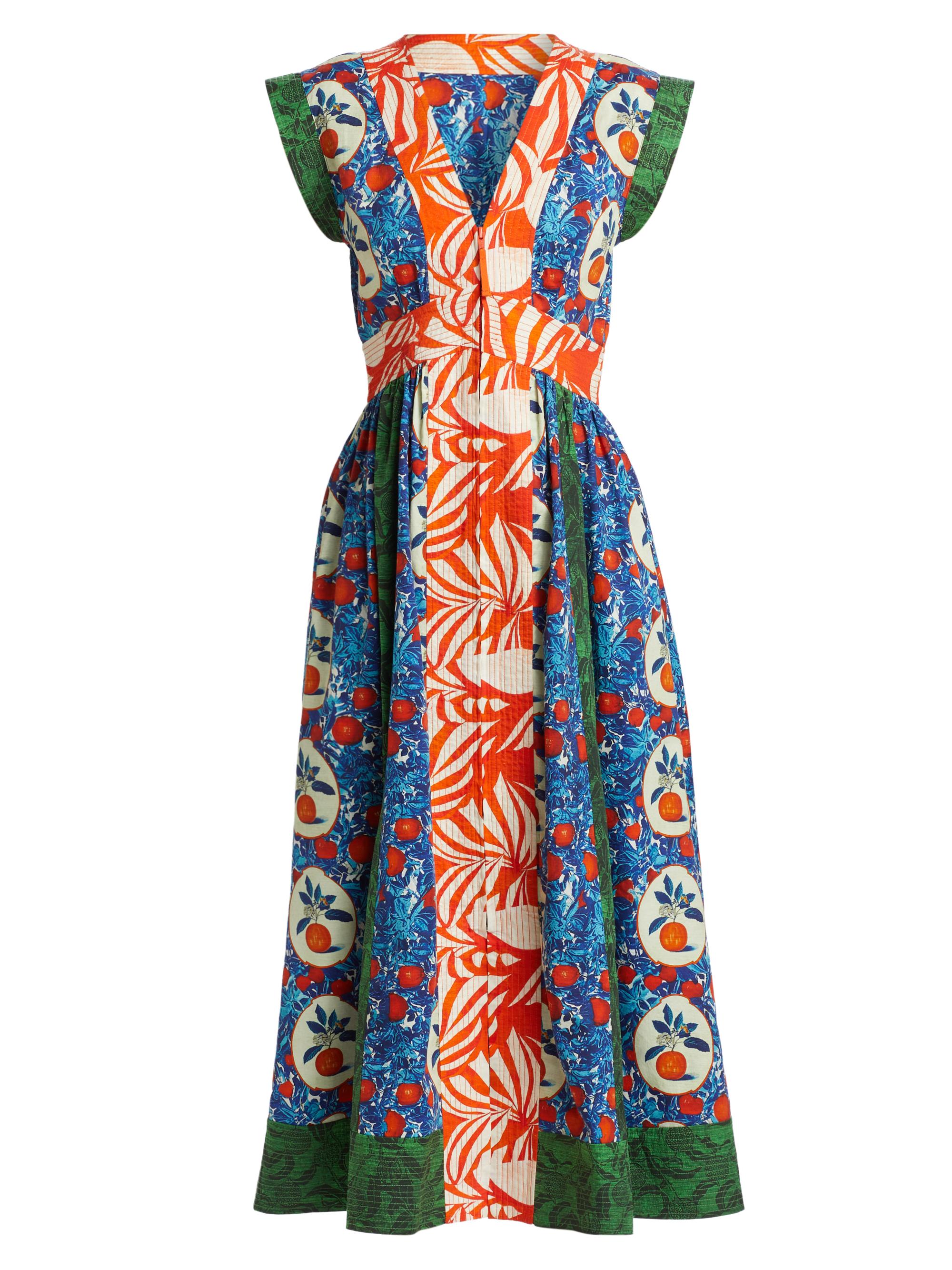 Hunter Bell Women's April Mixed-Print Cotton Twill Maxi Dress - Orange Grove Combo