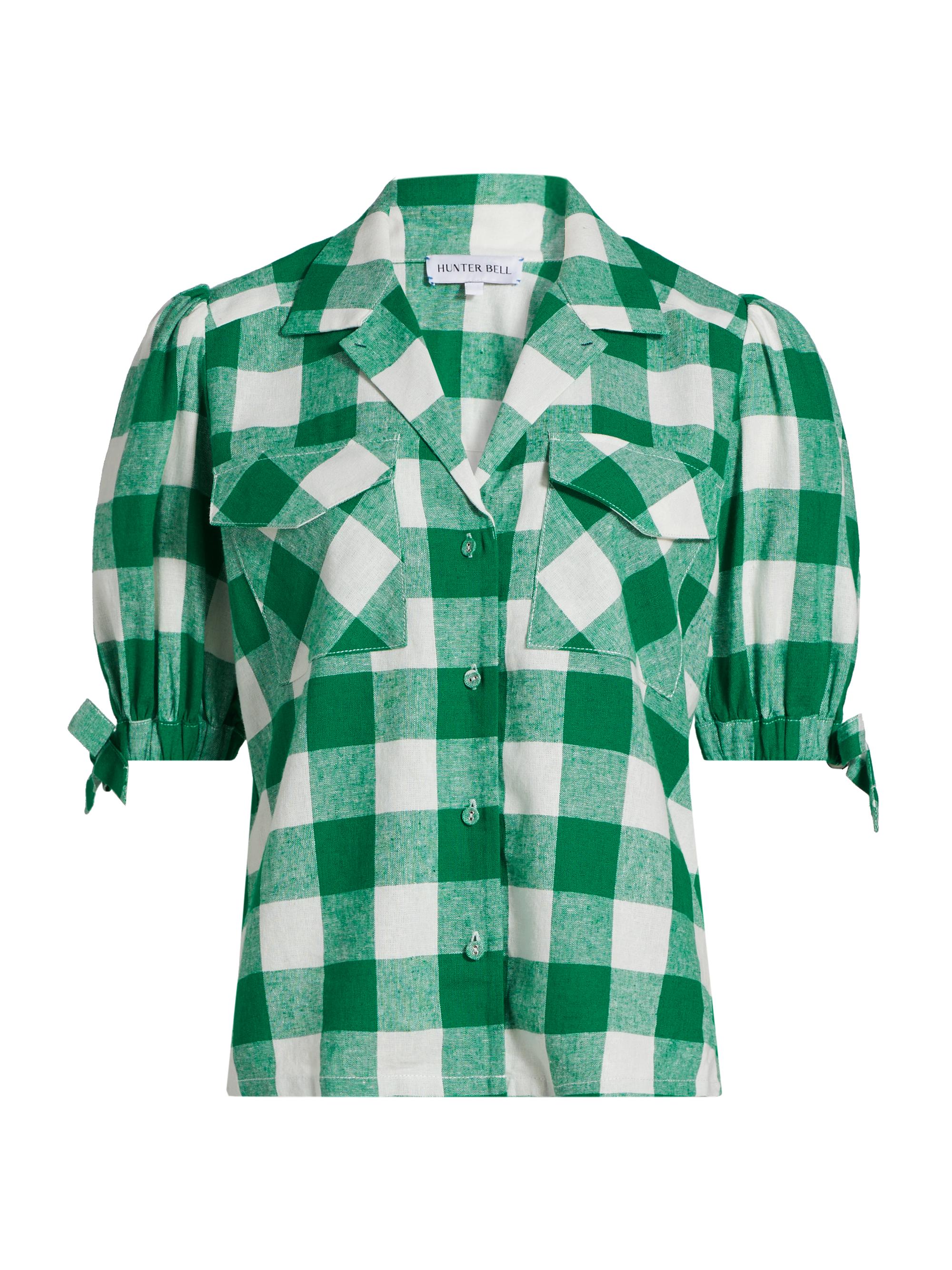Hunter Bell Women's Landon Buffalo-Checked Linen-Blend Top - Emerald Check