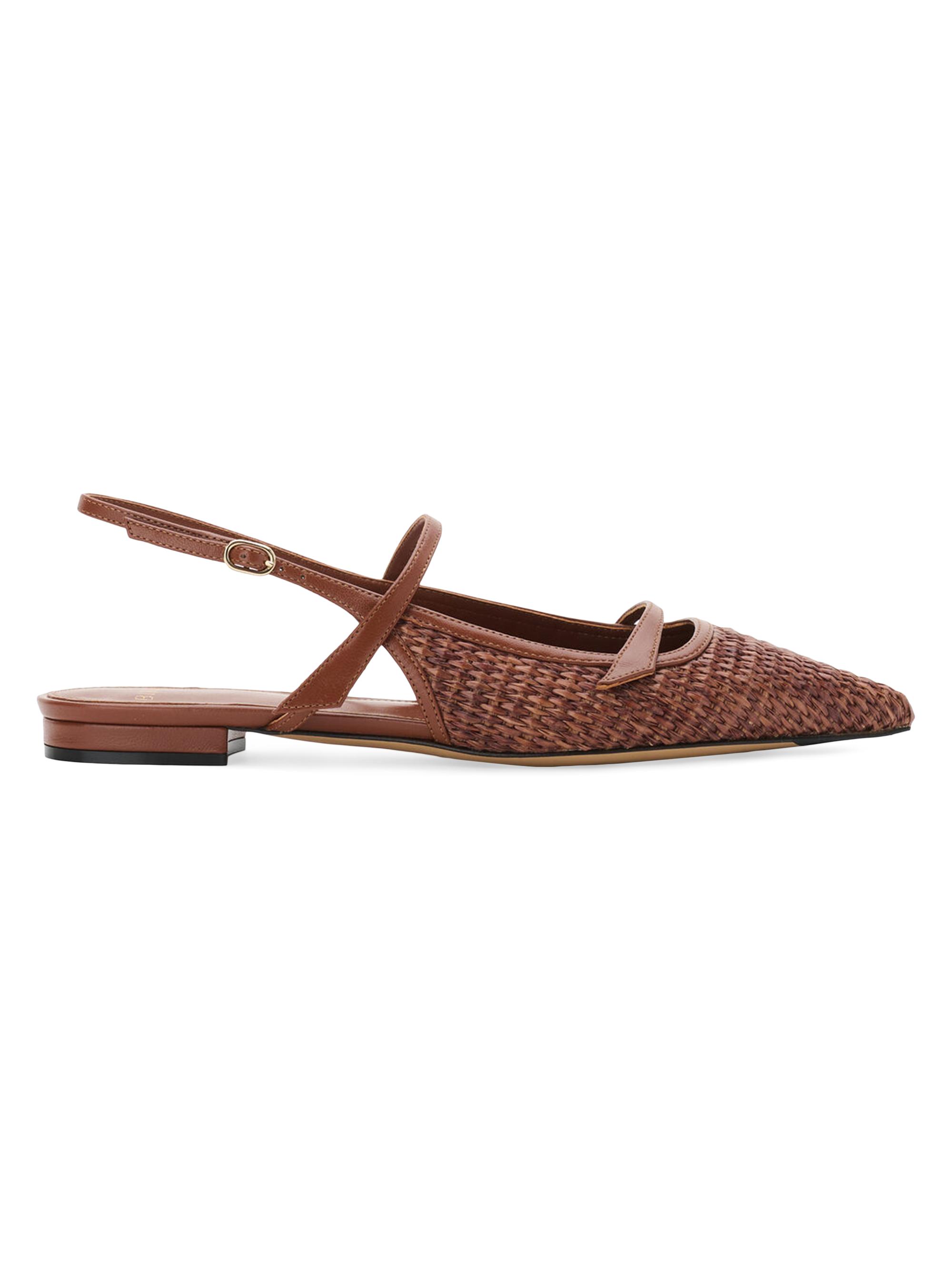 Alexandre Birman Women's Tita Leather-Trimed Raffia Flats - Chocolate Fondue