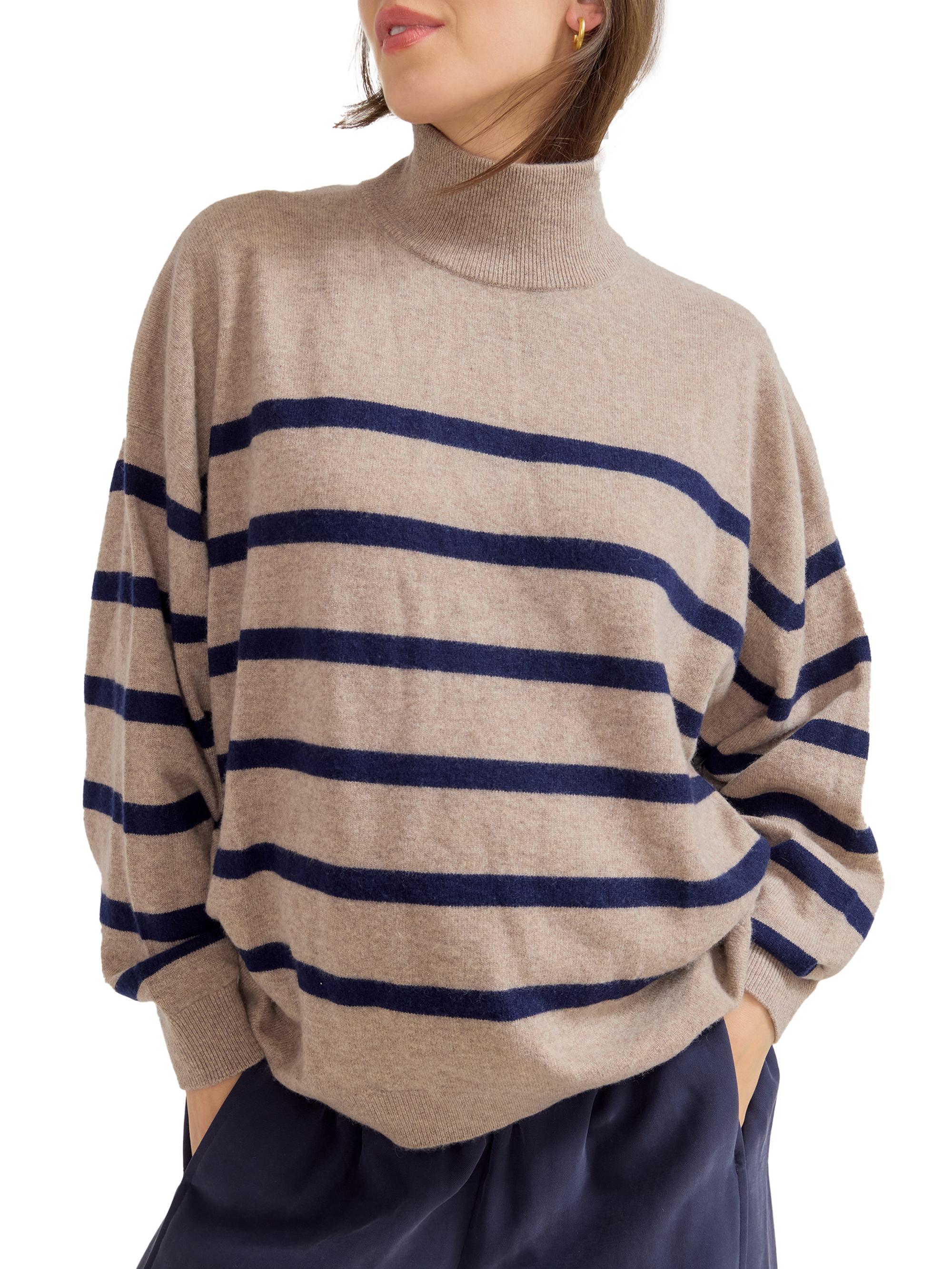 Hatch Women's The Maternity Estella Cashmere Turtleneck Sweater - Navy Stripe