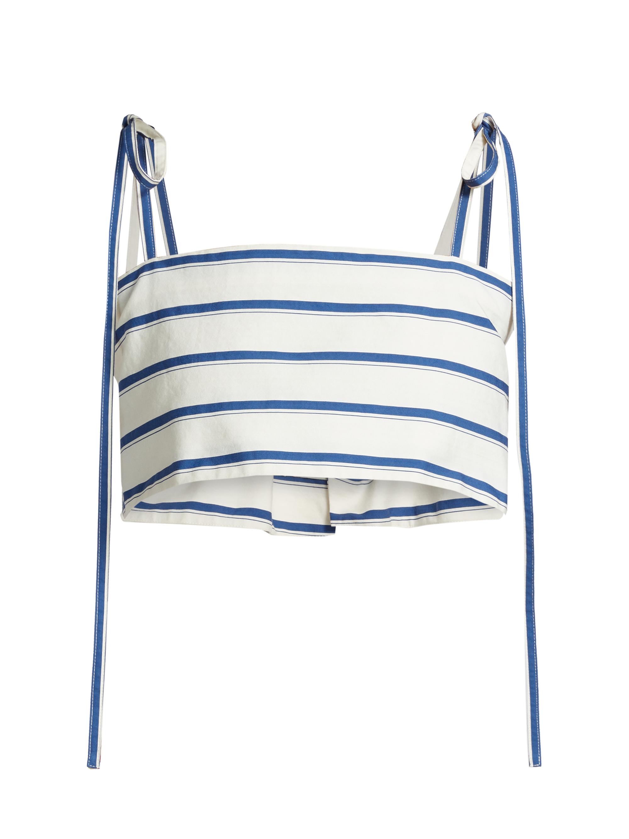 Rosie Assoulin Women's Tie Easy Striped Bandeau Top - Blue Stripe