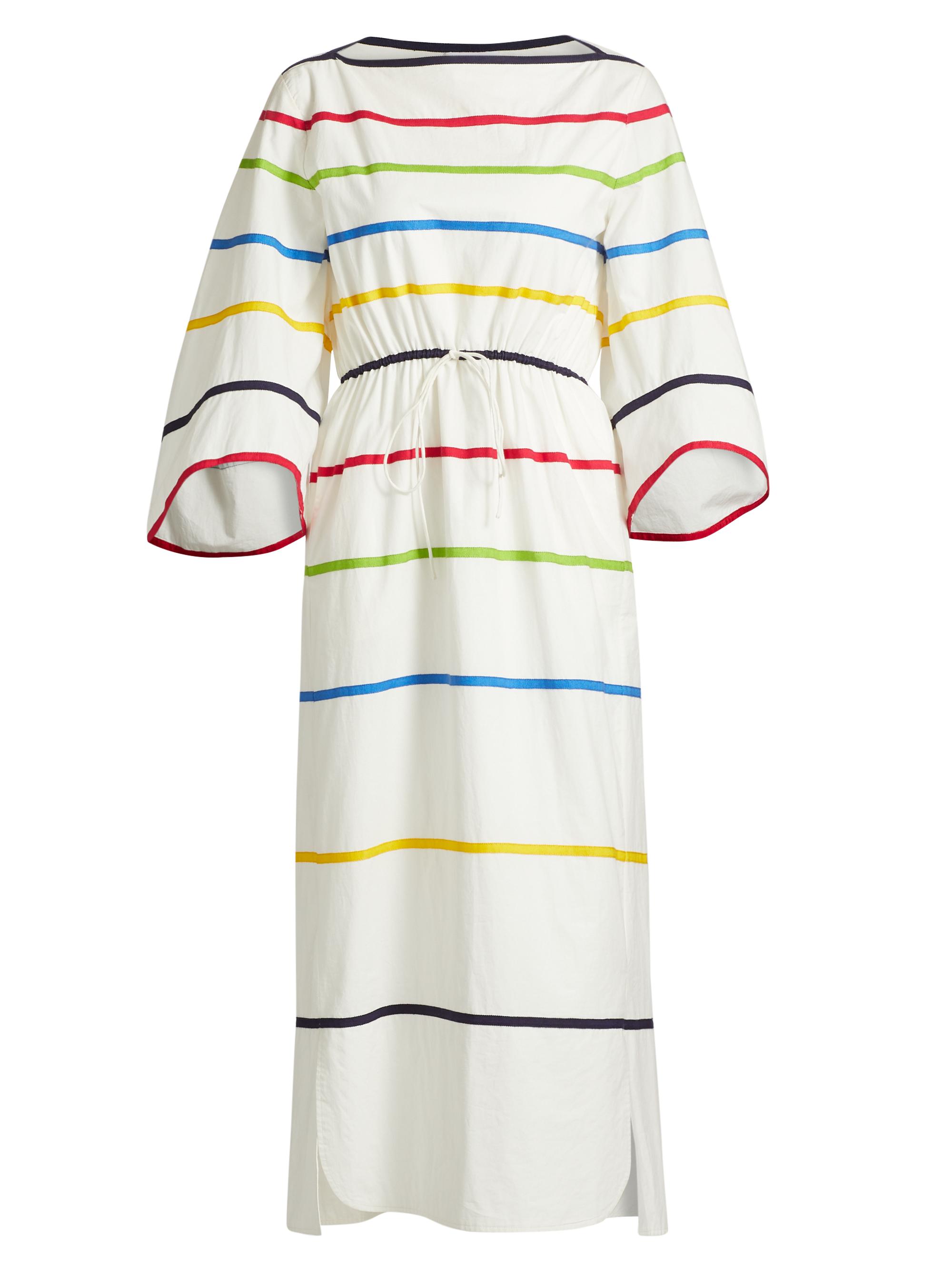 Rosie Assoulin Women's Ribbon Striped Cotton Boatneck Midi-Dress - White