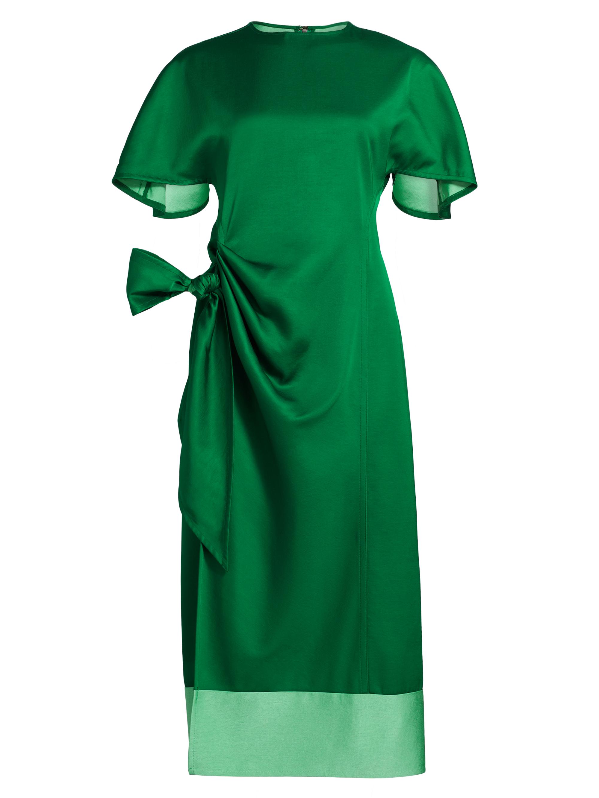 Rosie Assoulin Women's Colorblocked Satin Tie-Waist Midi-Dress - Emerald