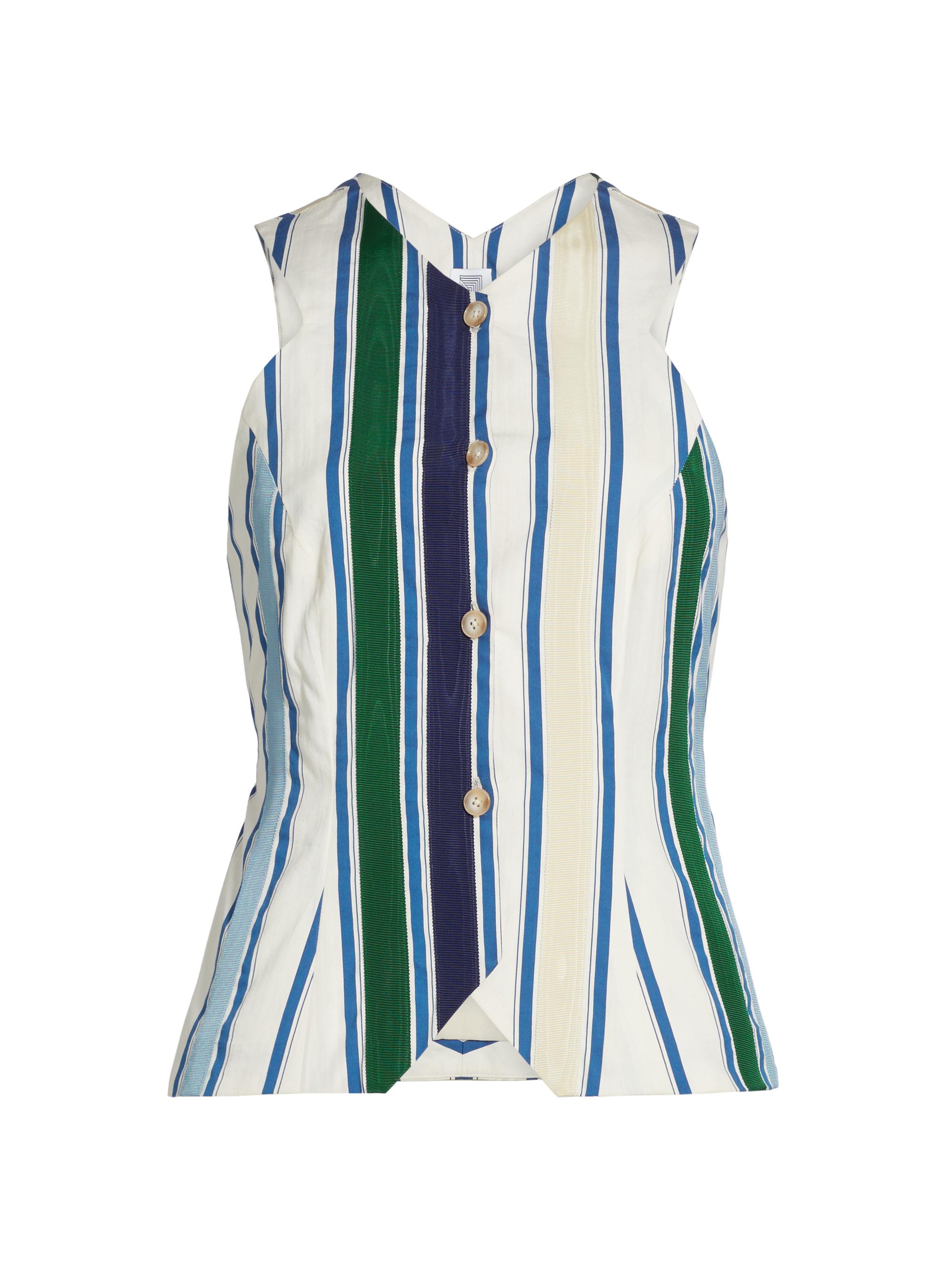 Rosie Assoulin Women's King Giorgio Striped Cotton-Blend Vest - Blue Stripe