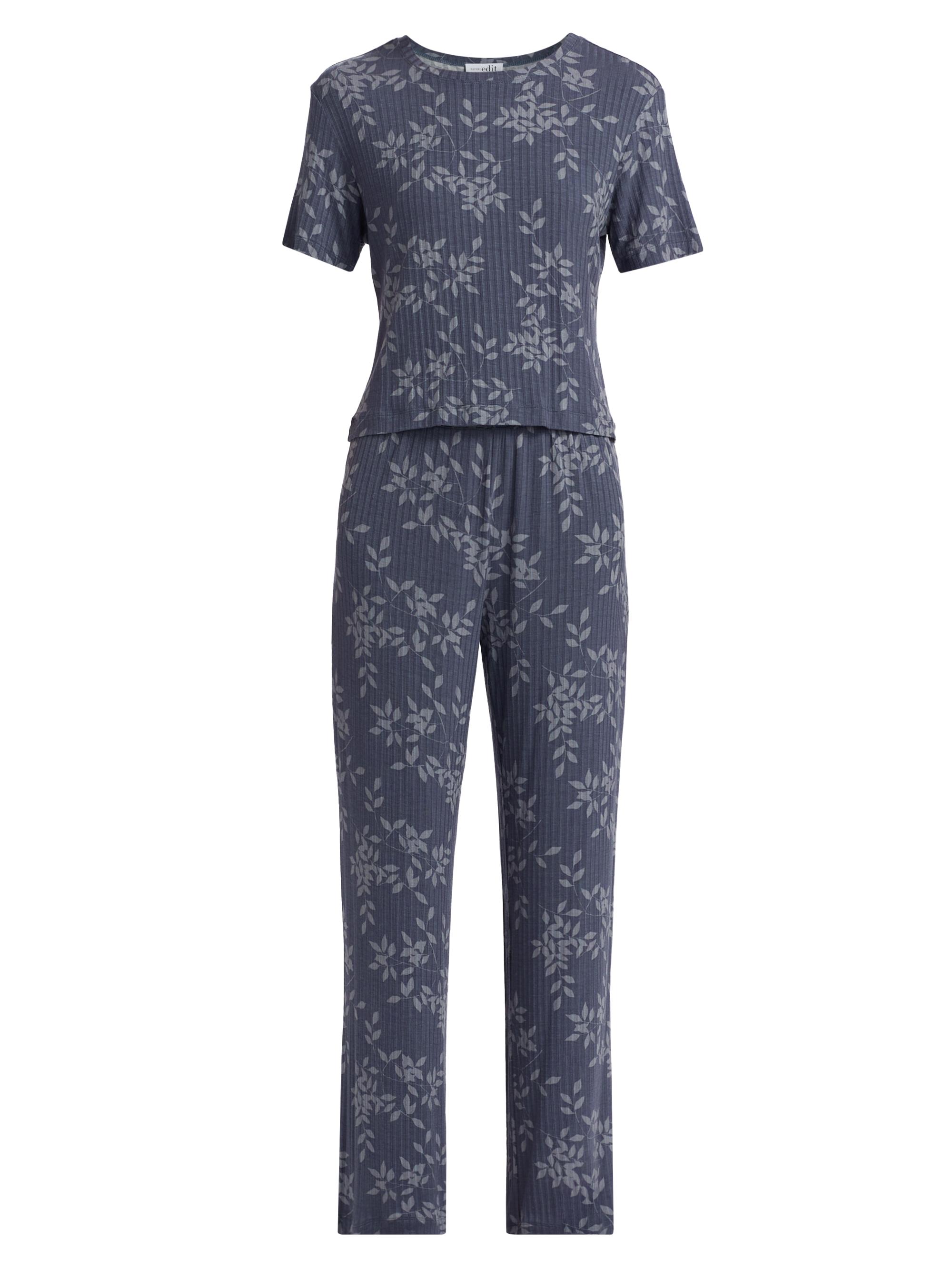 Natori EDIT Women's Aria Floral Rib-Knit Jersey Pajamas - Twilight Blue