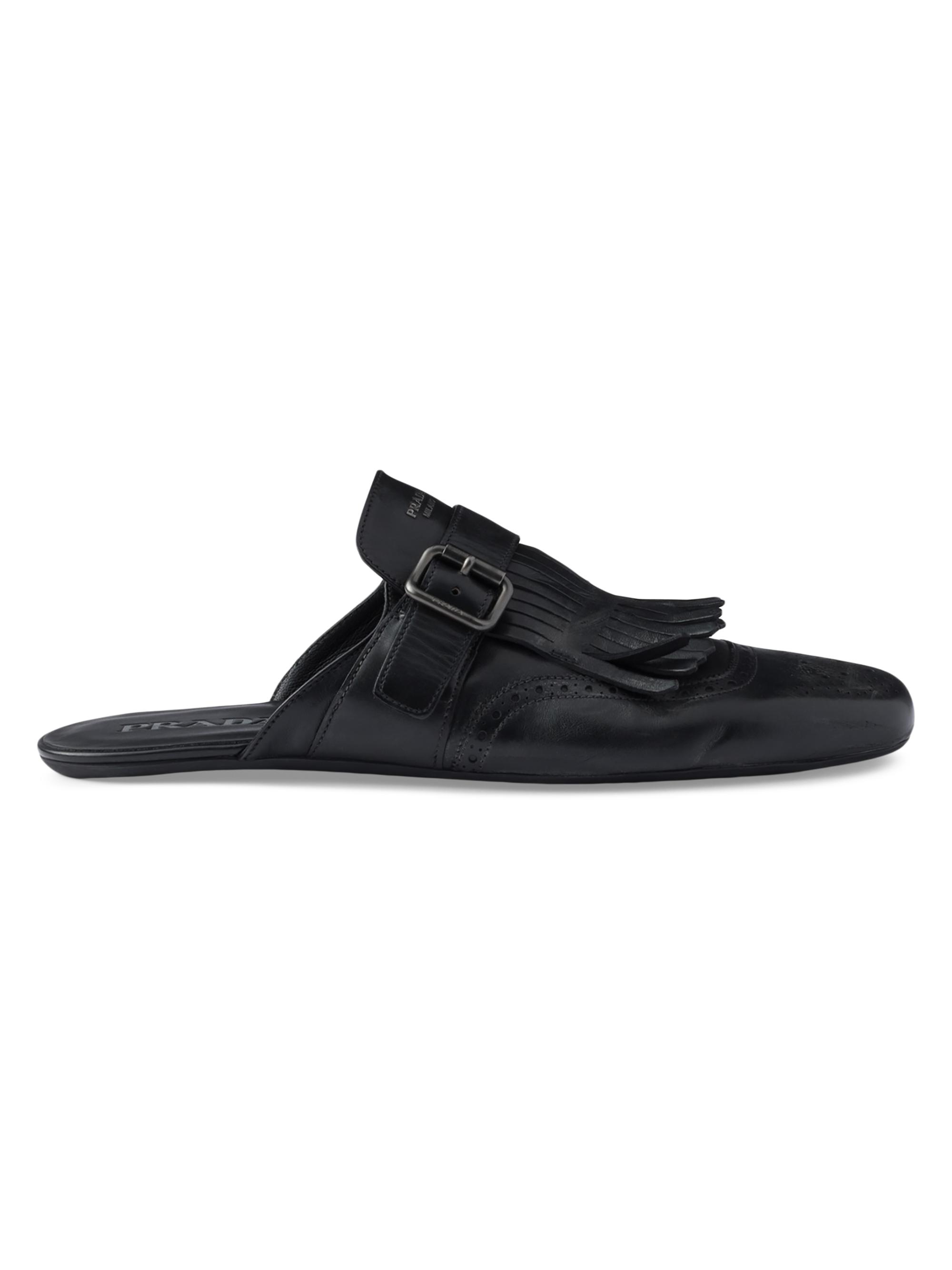 Prada Fringed Monk Strap Leather Mules | Saks Fifth Avenue