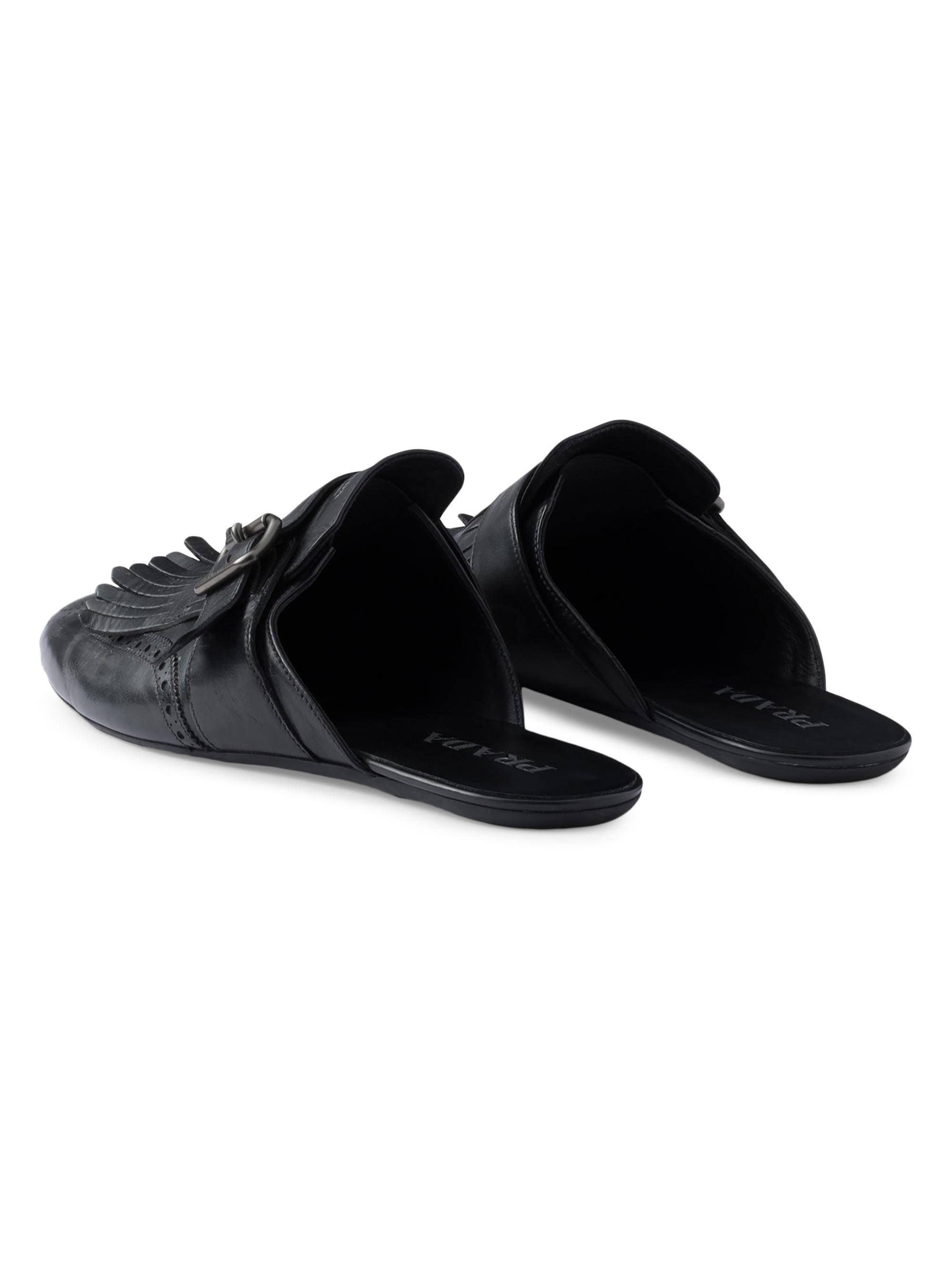 Prada Fringed Monk Strap Leather Mules | Saks Fifth Avenue