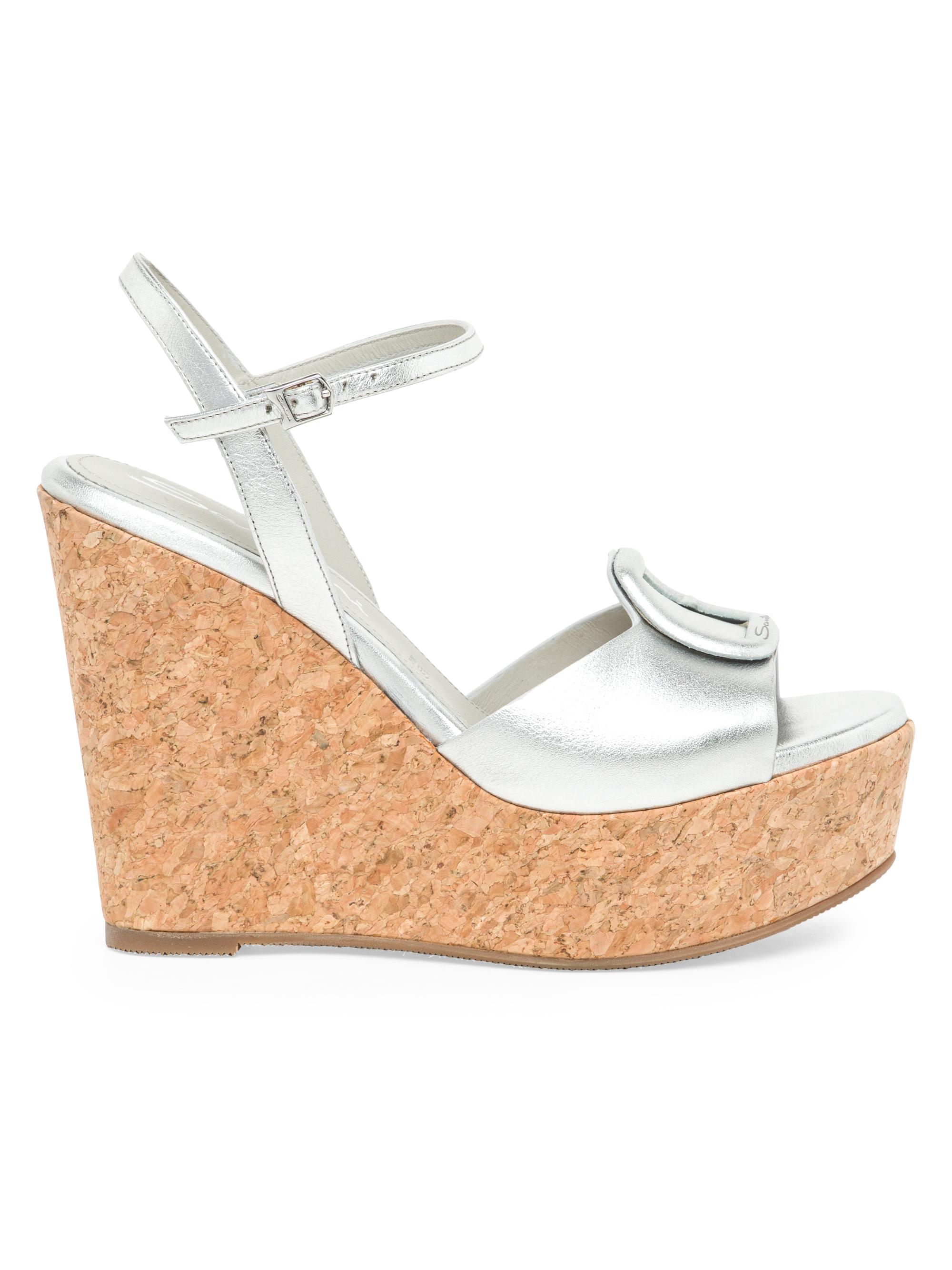 Santoni Women's Nizza Leather Wedge Sandals - Silver