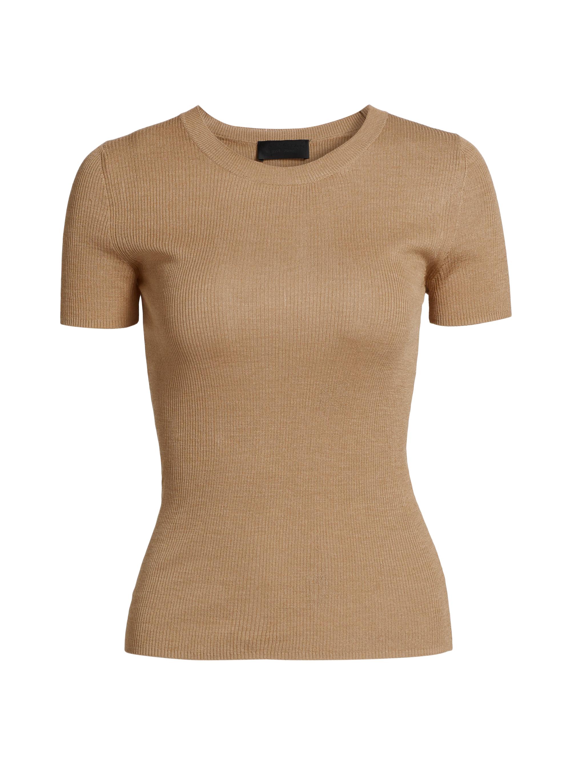 Nili Lotan Women's Hettie Silk Rib-Knit Short-Sleeve Sweater - Camel