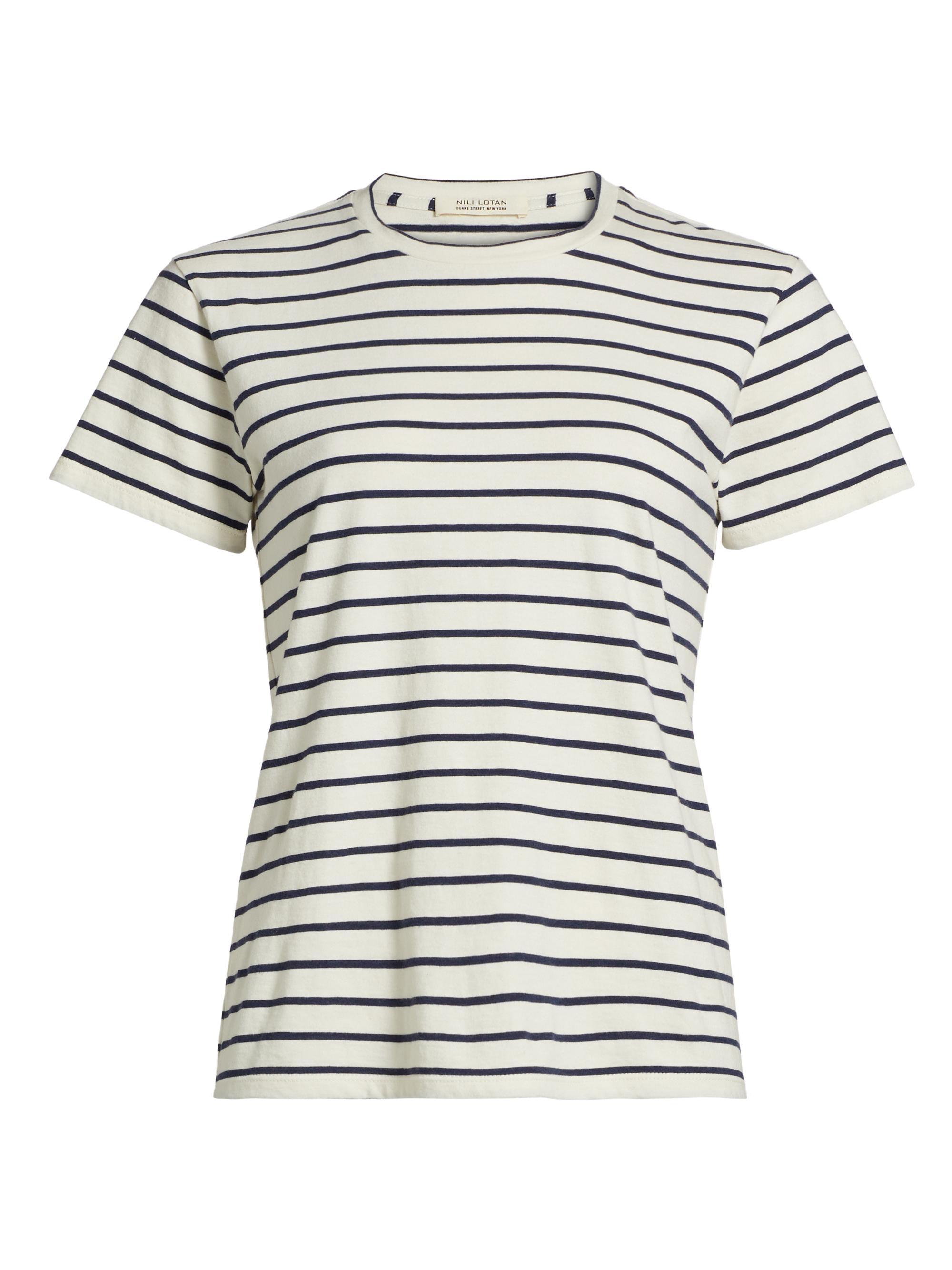 Nili Lotan Women's Lana Striped Cotton Crewneck T-Shirt - Natural Navy Stripe