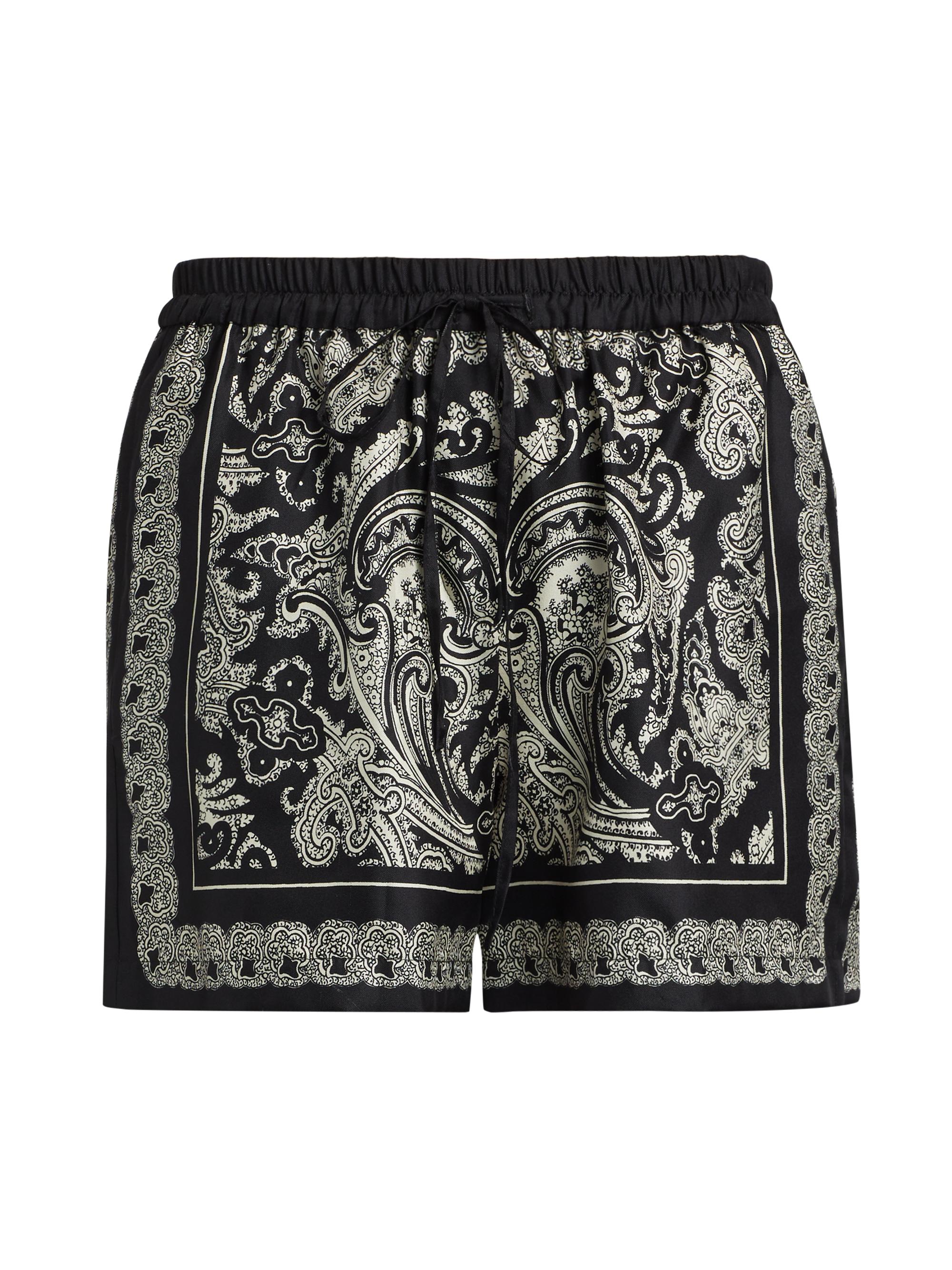 Nili Lotan Women's Frances Paisley Silk Elasticized Shorts - Black  Paisley Scarf