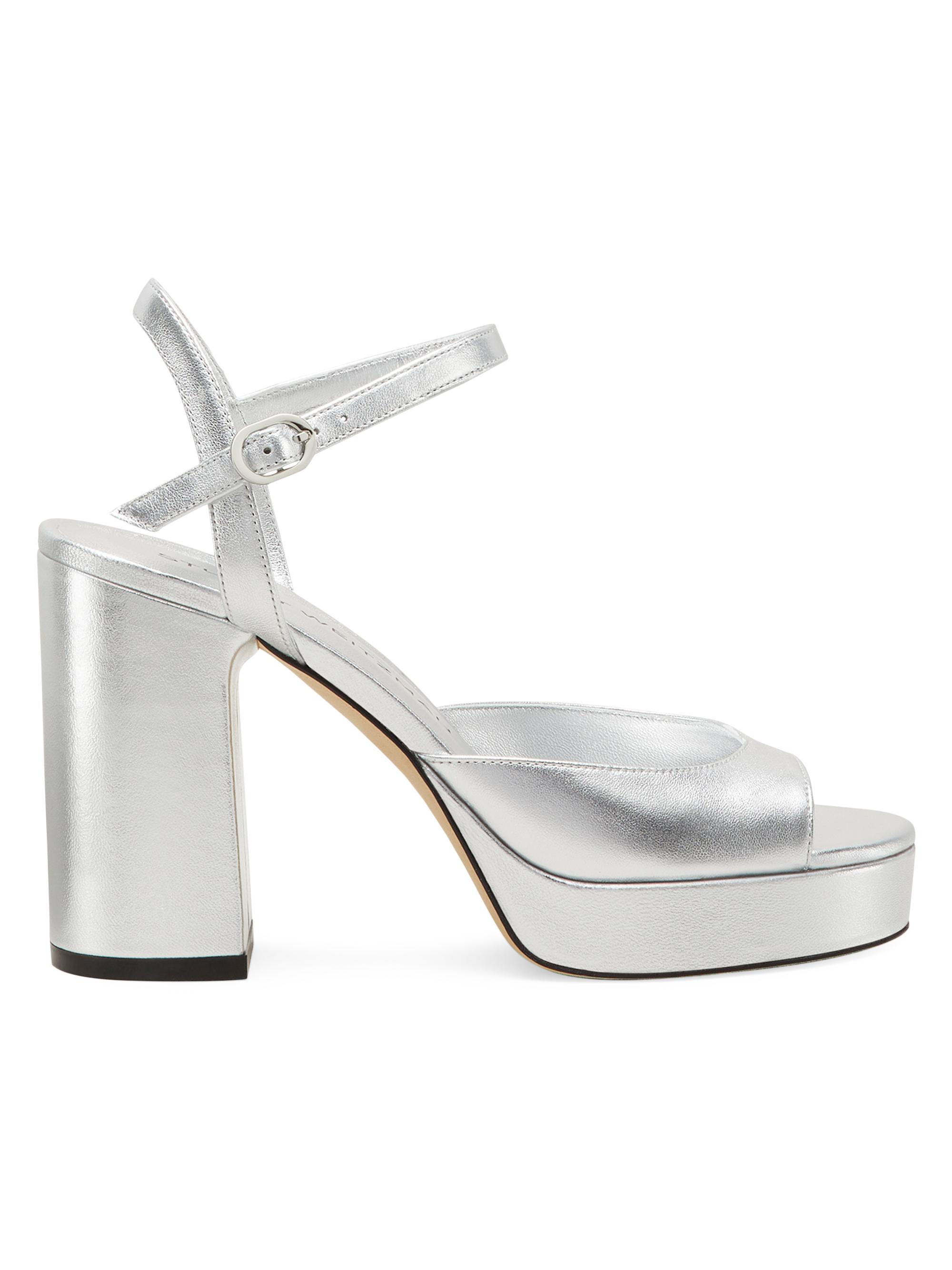 Stuart Weitzman Women's Dayna II 100MM Metallic Leather Platform Sandals - Silver