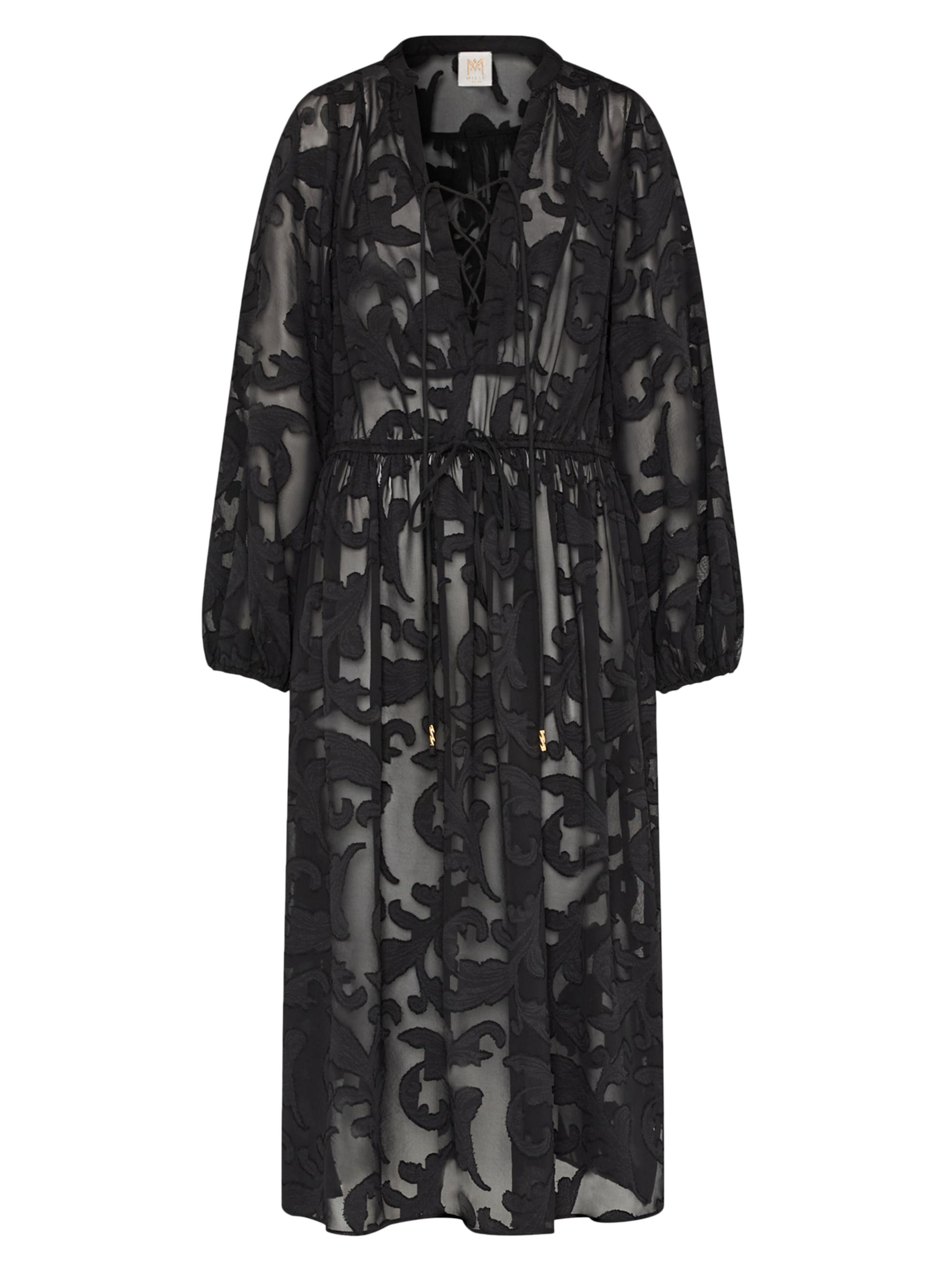 Milly Women's Scroll Burnout Tie-Waist Maxi-Dress - Black