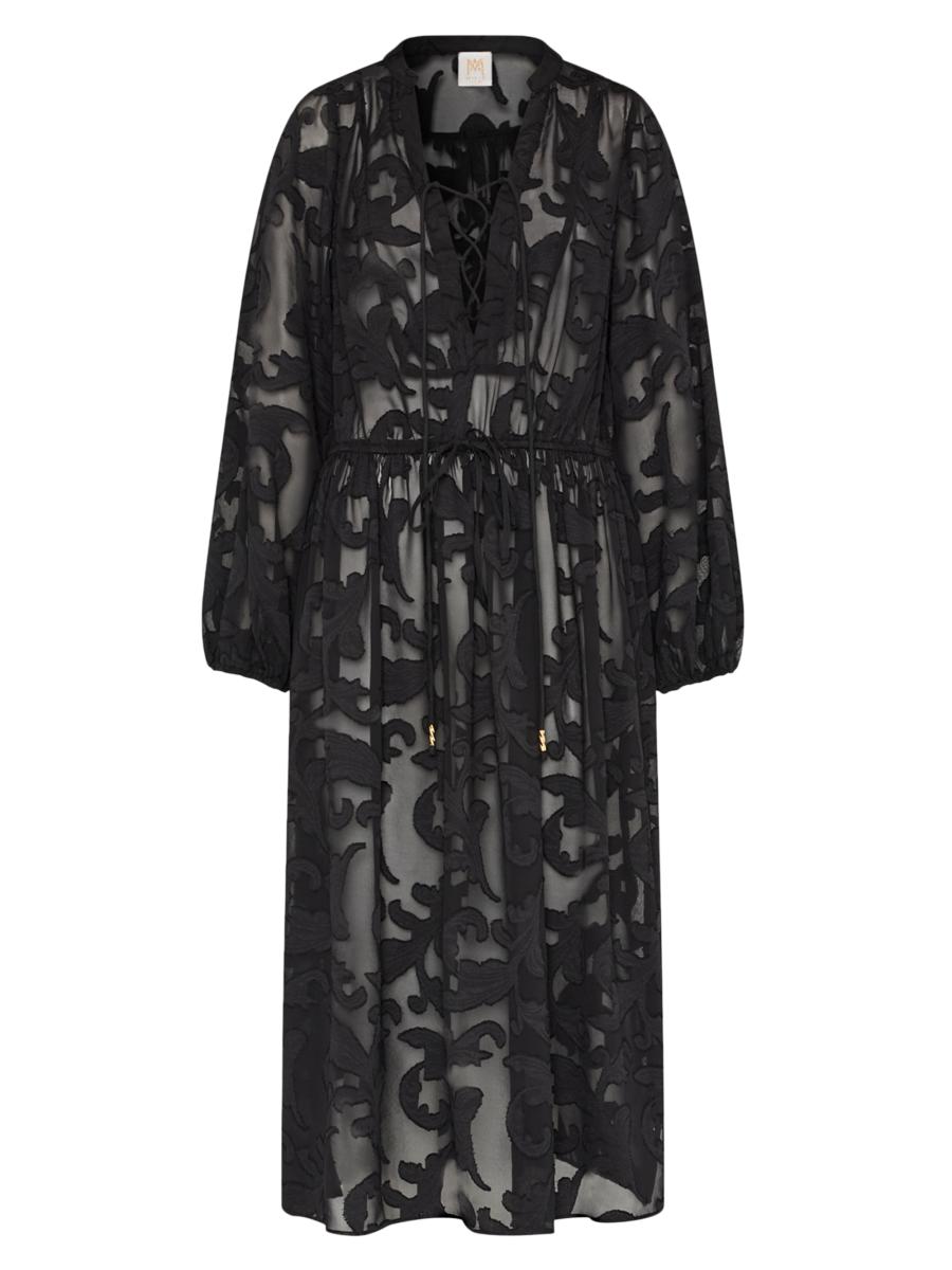 Milly Women's Scroll Burnout Tie-waist Maxi-dress In Black