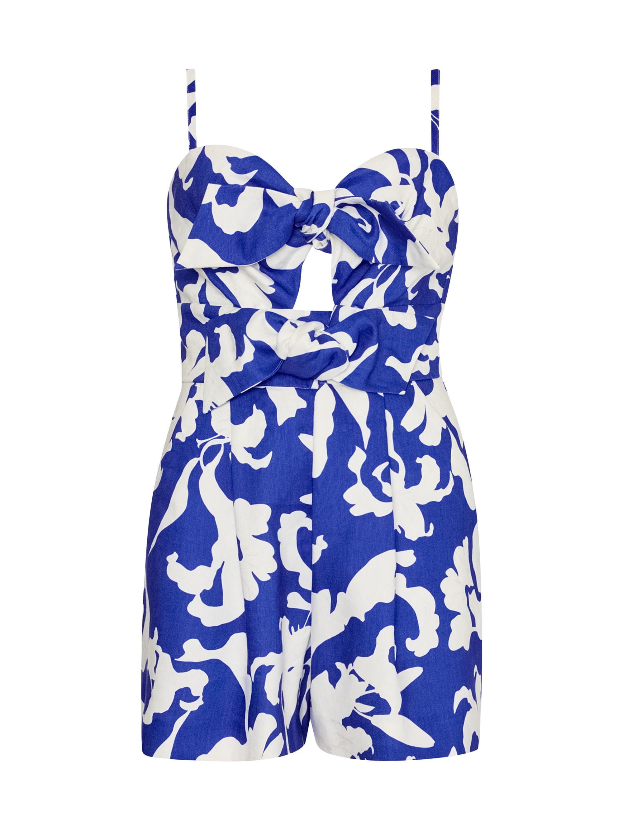 Milly Women's Anya Lily Abstract Linen-Blend Romper - Blue White