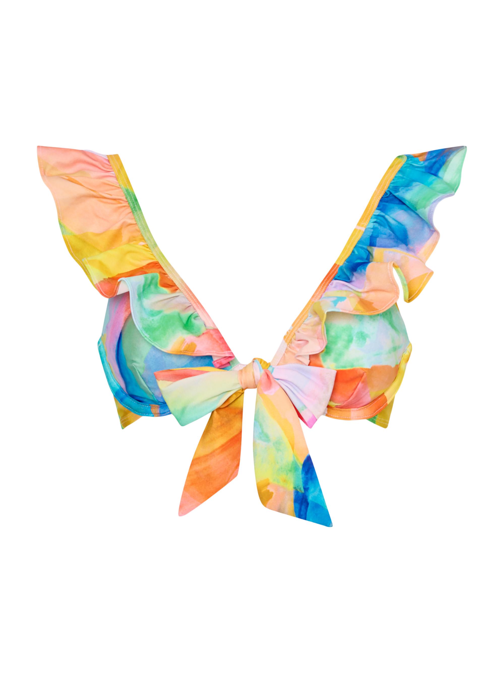 Milly Women's Watercolor Paint Stroke Ruffle Bikini Top